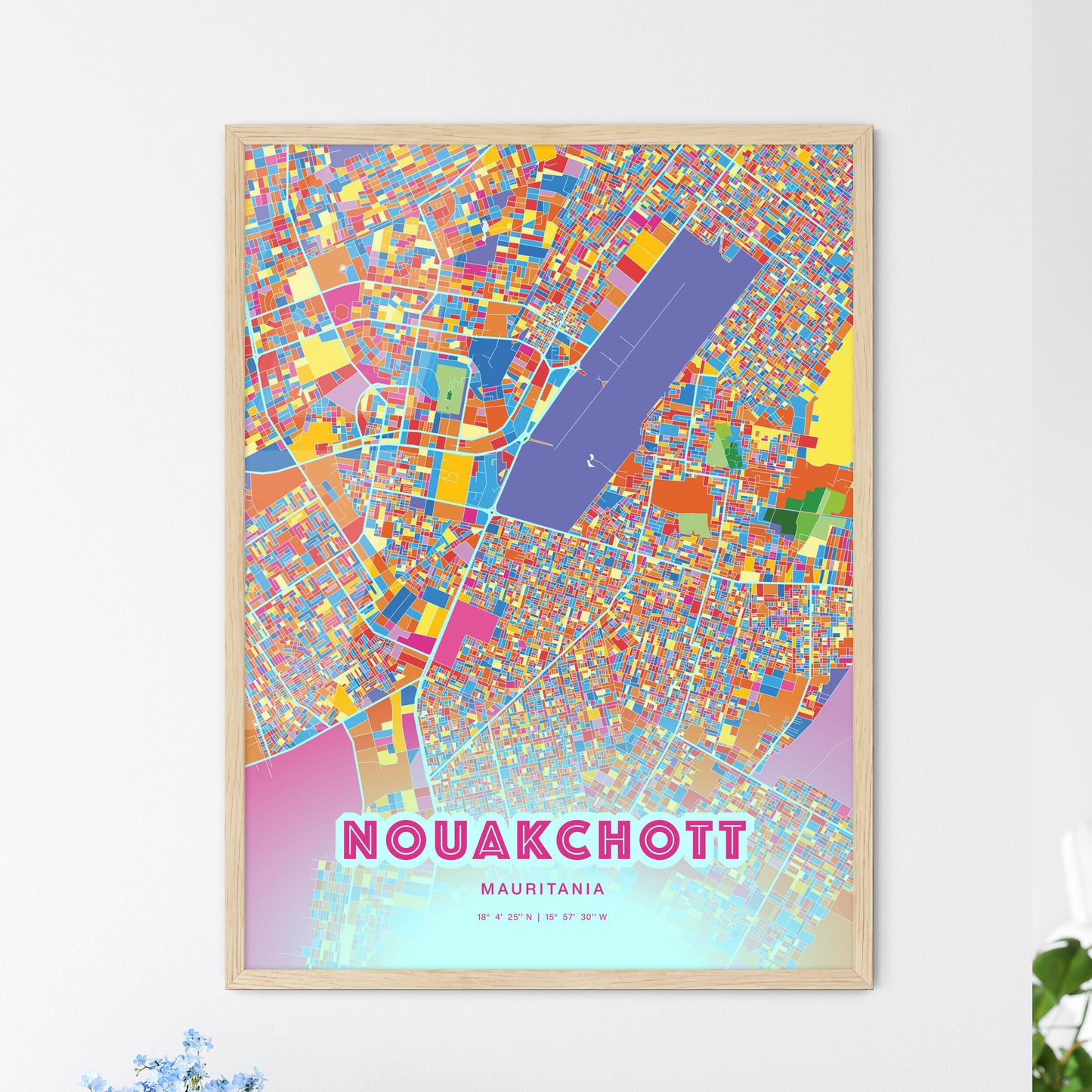 Colorful NOUAKCHOTT MAURITANIA Fine Art Map Crazy Colors