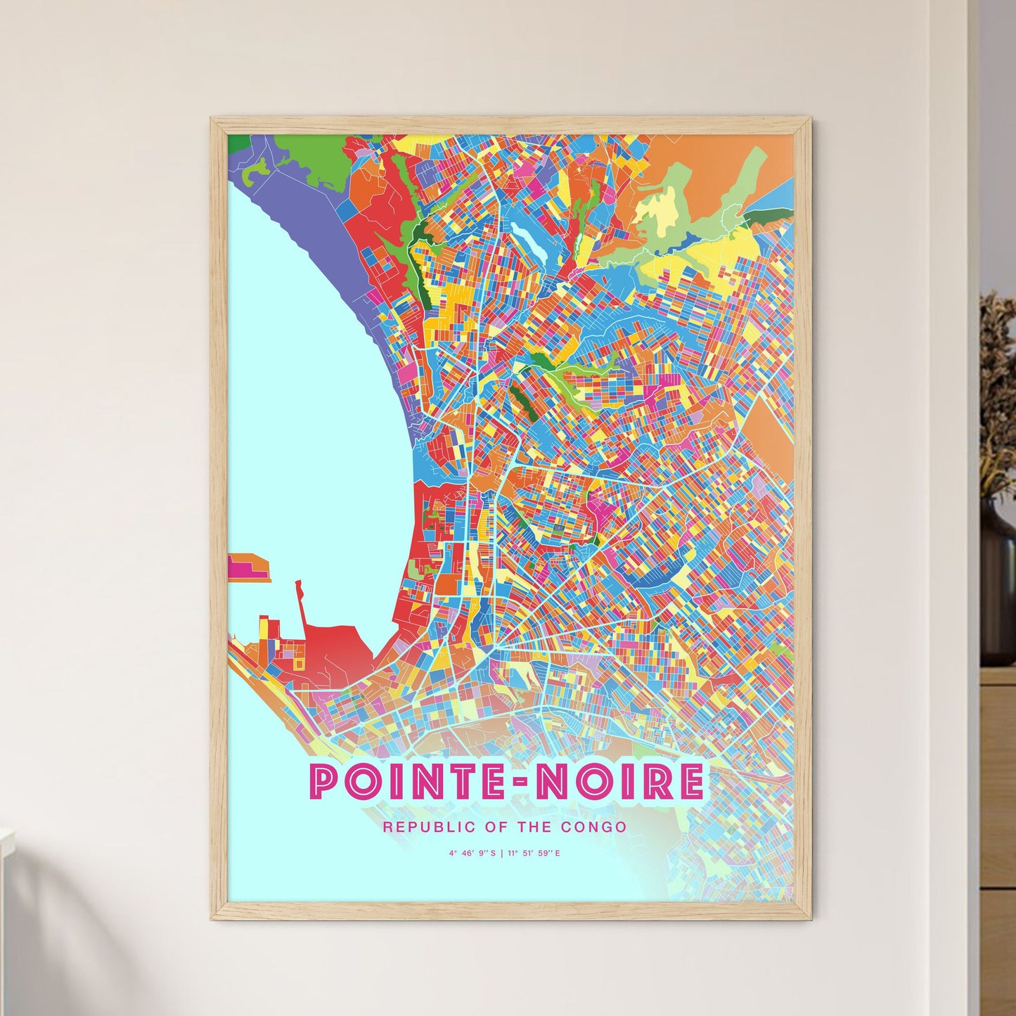 Colorful POINTE-NOIRE REPUBLIC OF THE CONGO Fine Art Map Crazy Colors
