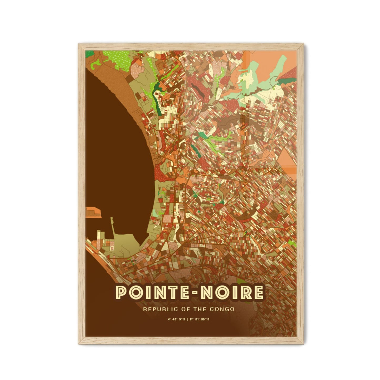 Colorful POINTE-NOIRE REPUBLIC OF THE CONGO Fine Art Map Farmhouse