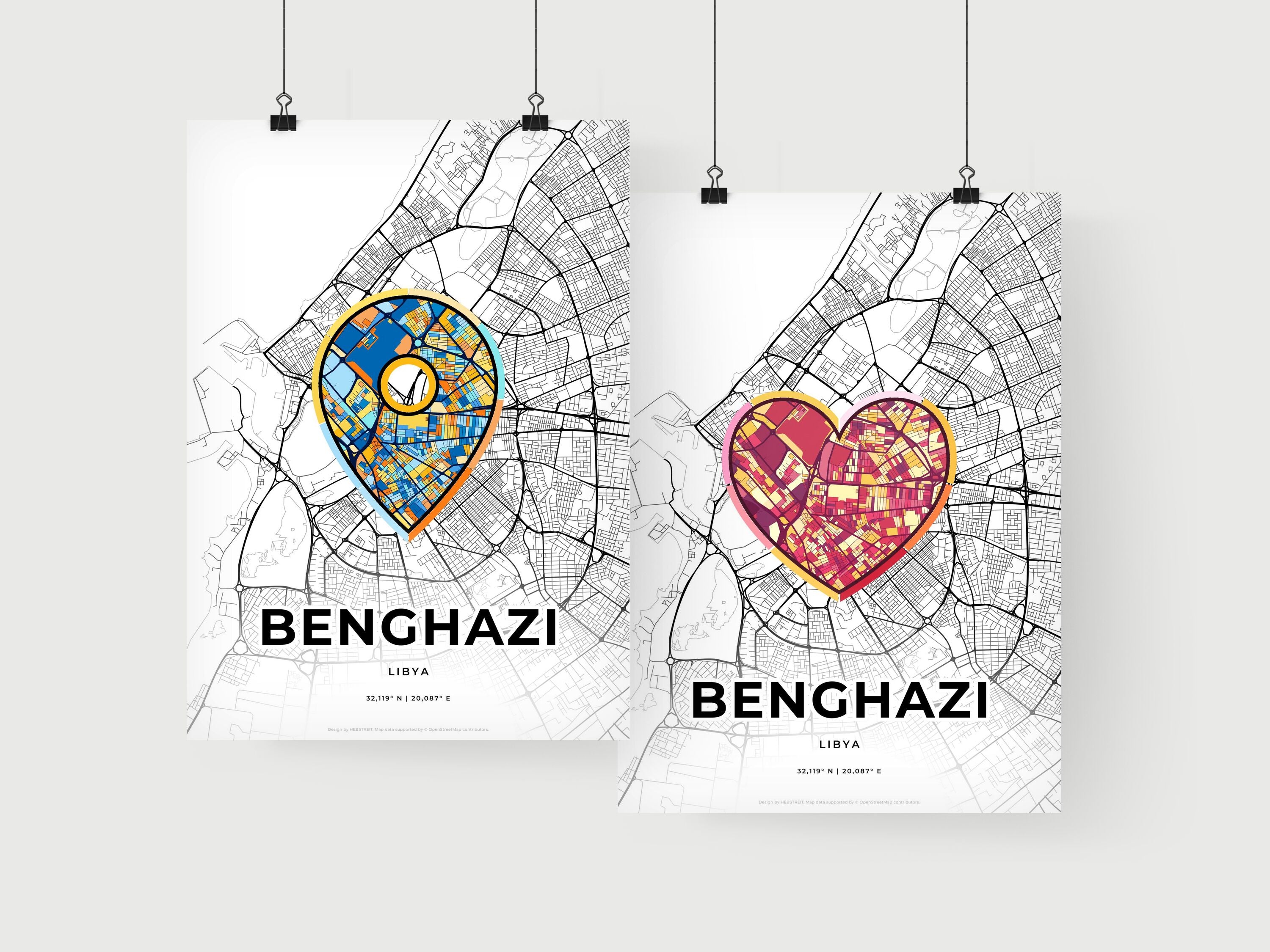 BENGHAZI LIBYA minimal art map with a colorful icon. Creative city map ...