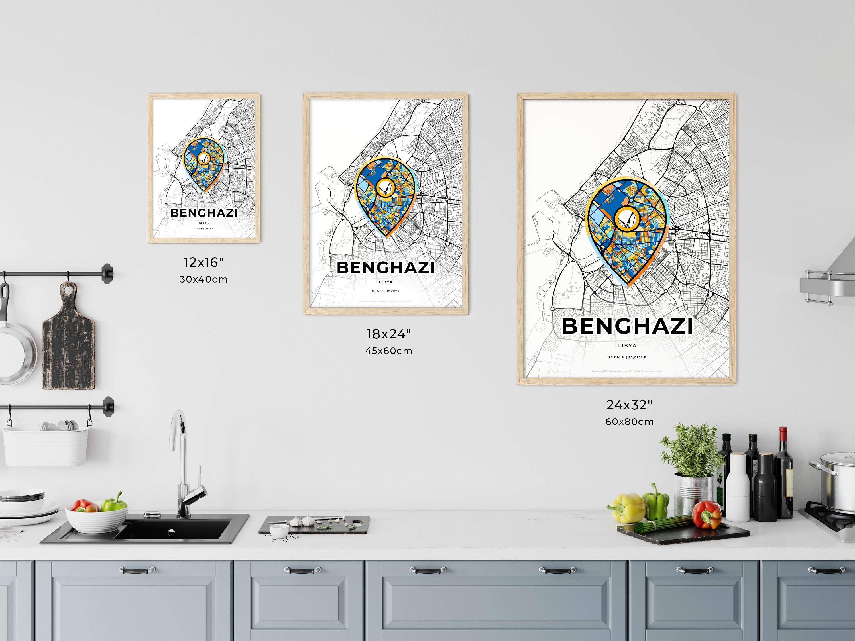 BENGHAZI LIBYA minimal art map with a colorful icon. Creative city map ...