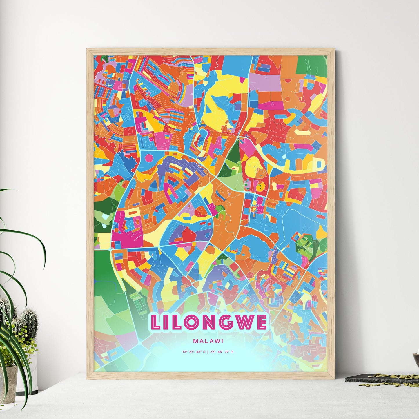 Colorful LILONGWE MALAWI Fine Art Map Crazy Colors