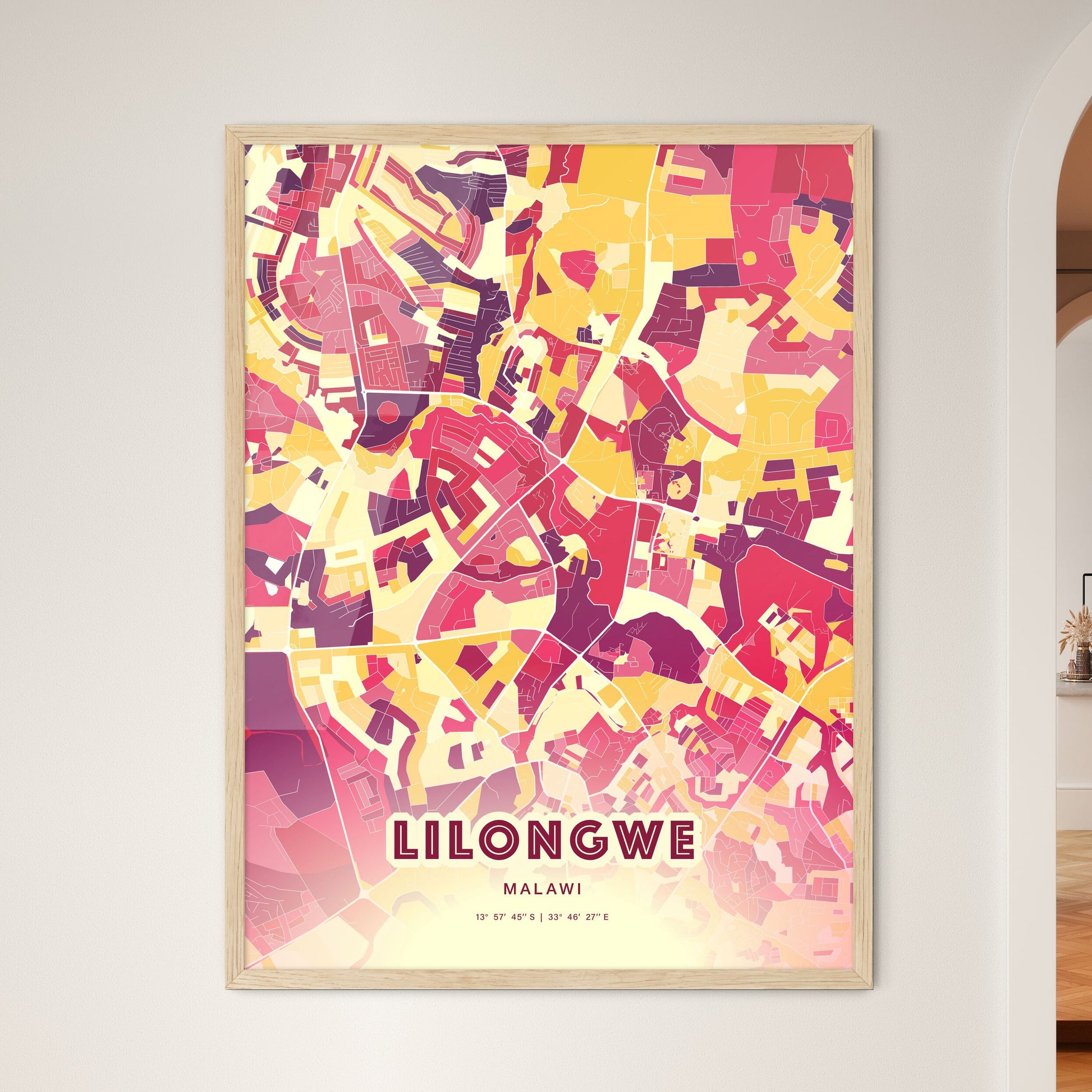 Colorful LILONGWE MALAWI Fine Art Map Hot Red