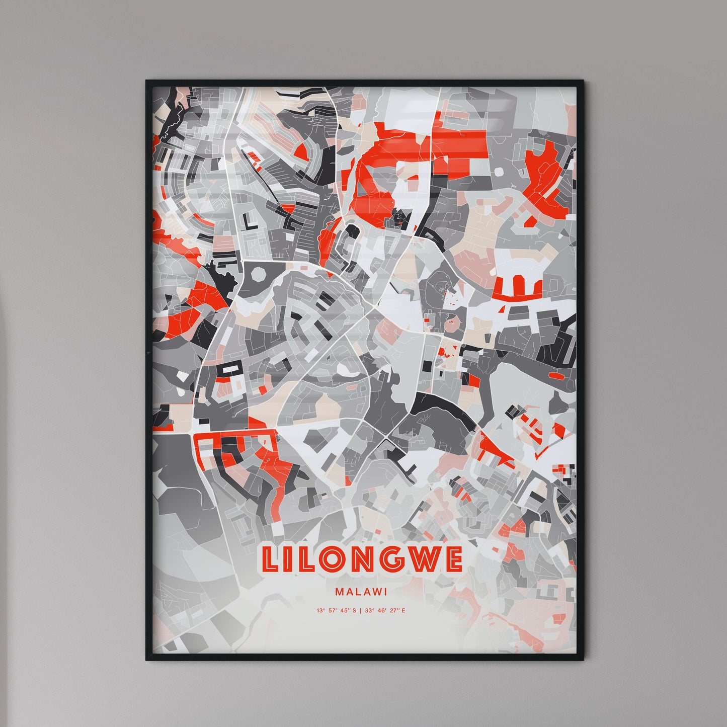 Colorful LILONGWE MALAWI Fine Art Map Modern