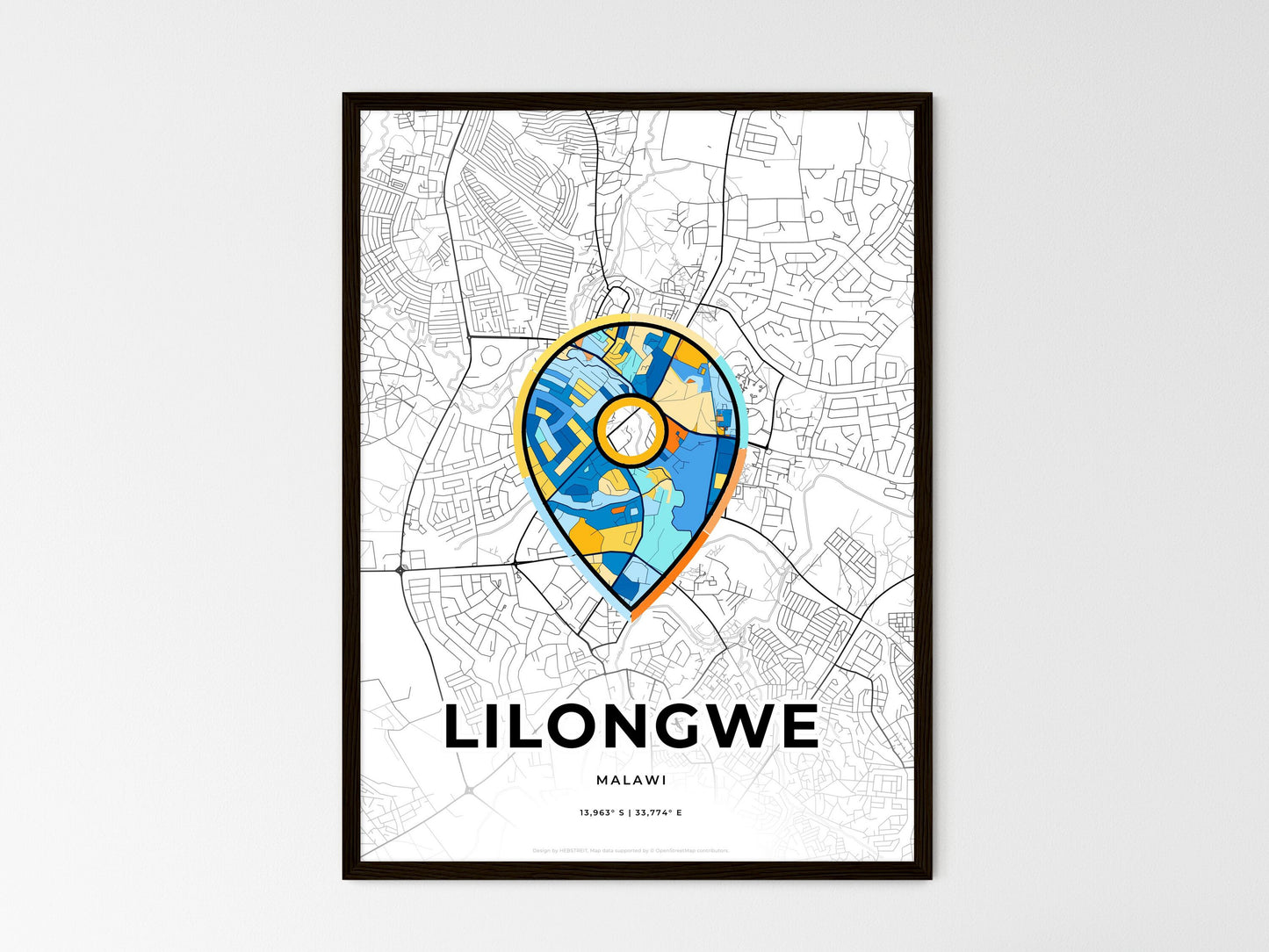 Lilongwe Malawi wedding art map with pointer icon