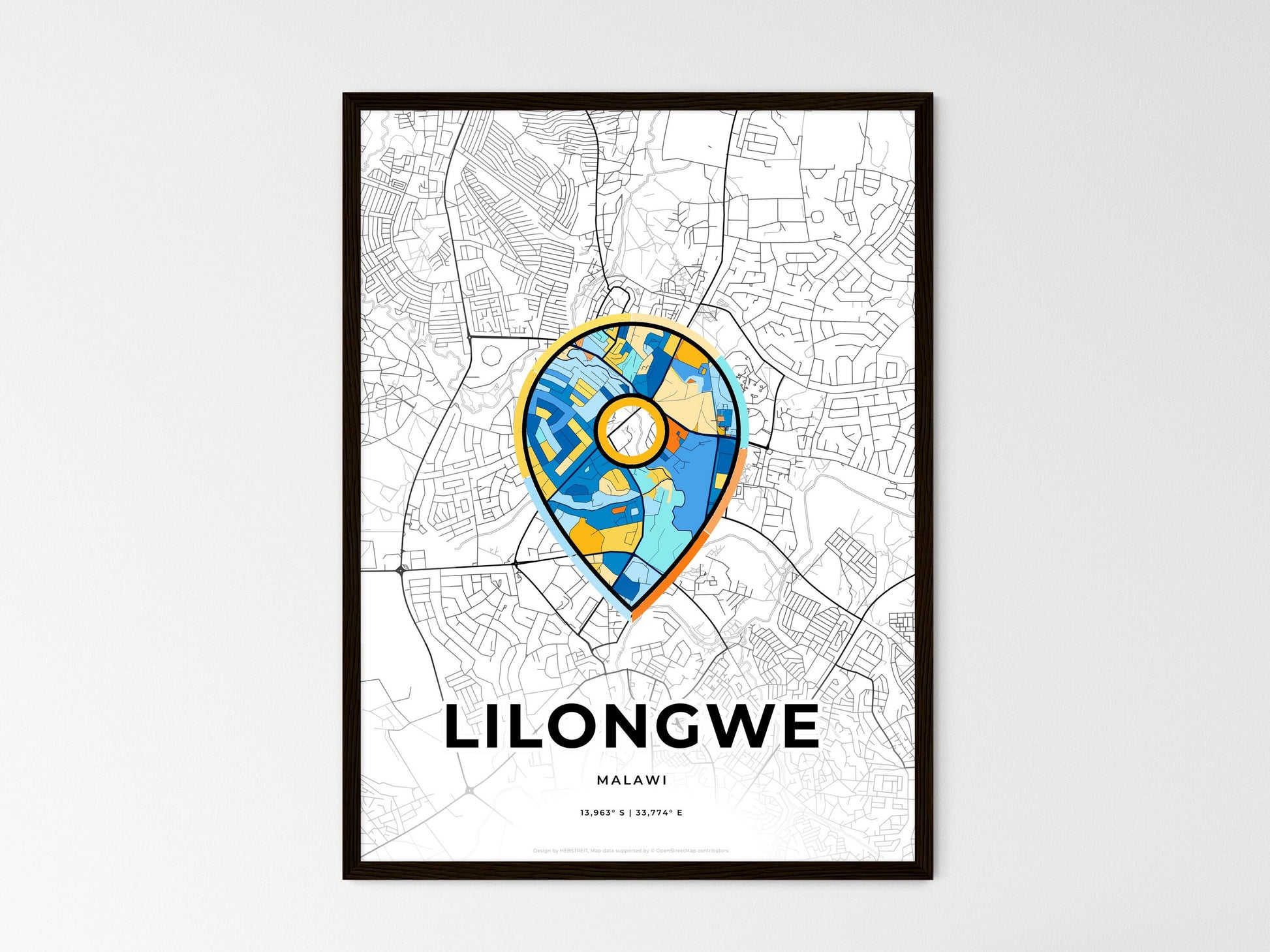 Lilongwe Malawi wedding art map with pointer icon