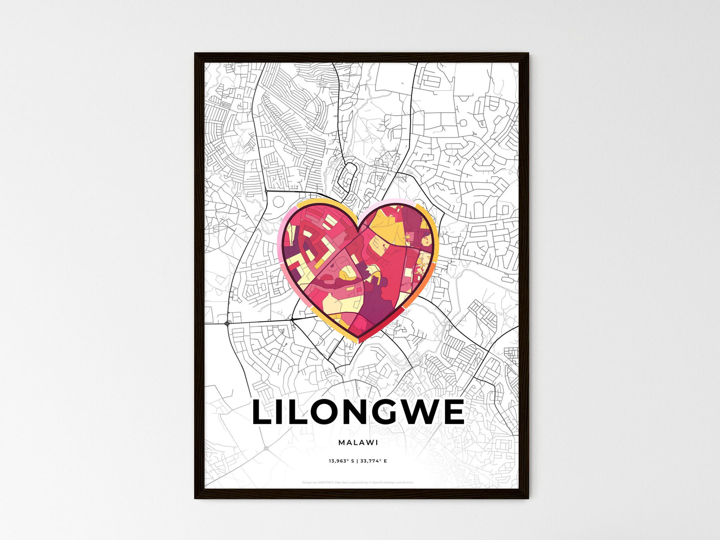 Lilongwe Malawi wedding art map with heart icon