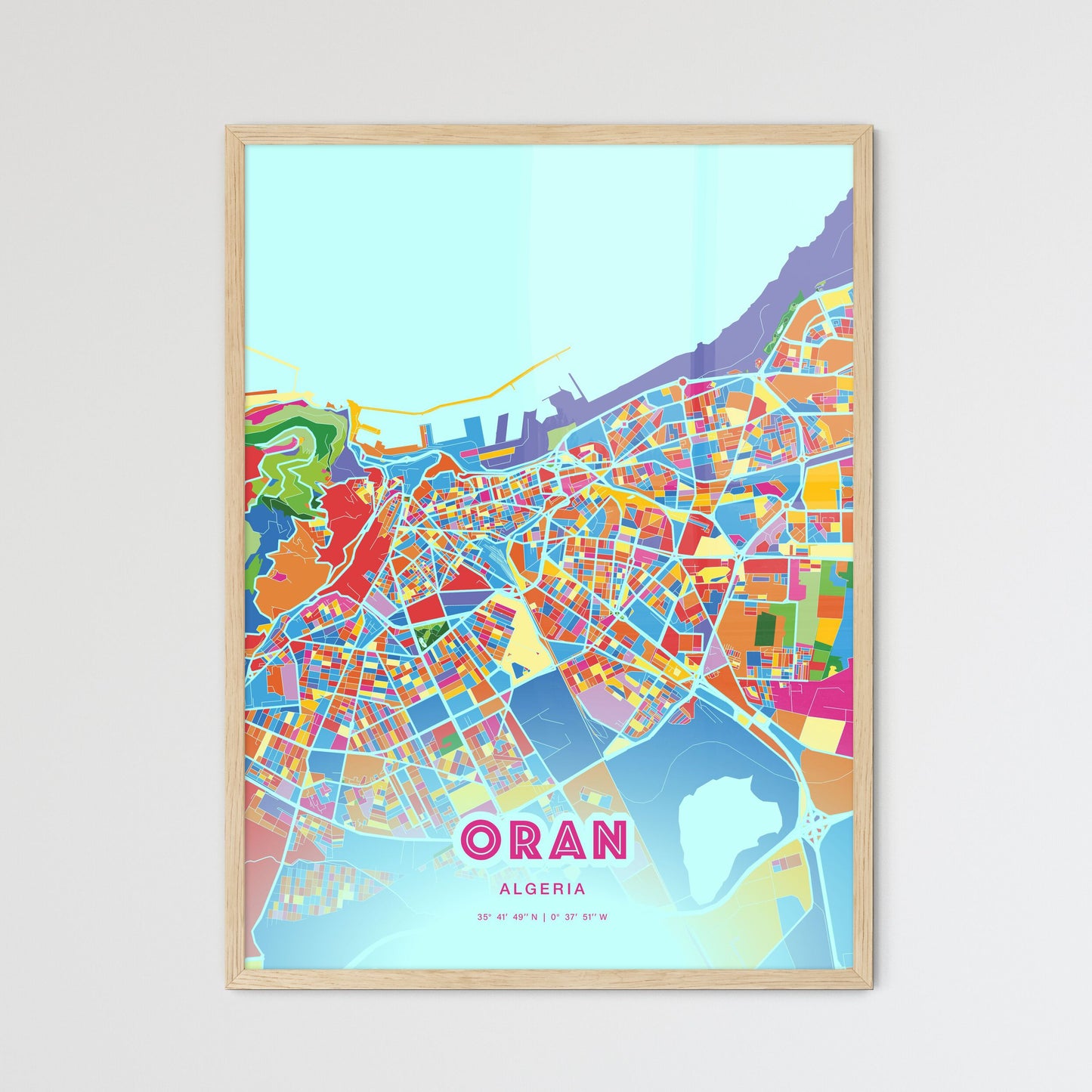 Colorful ORAN ALGERIA Fine Art Map Crazy Colors