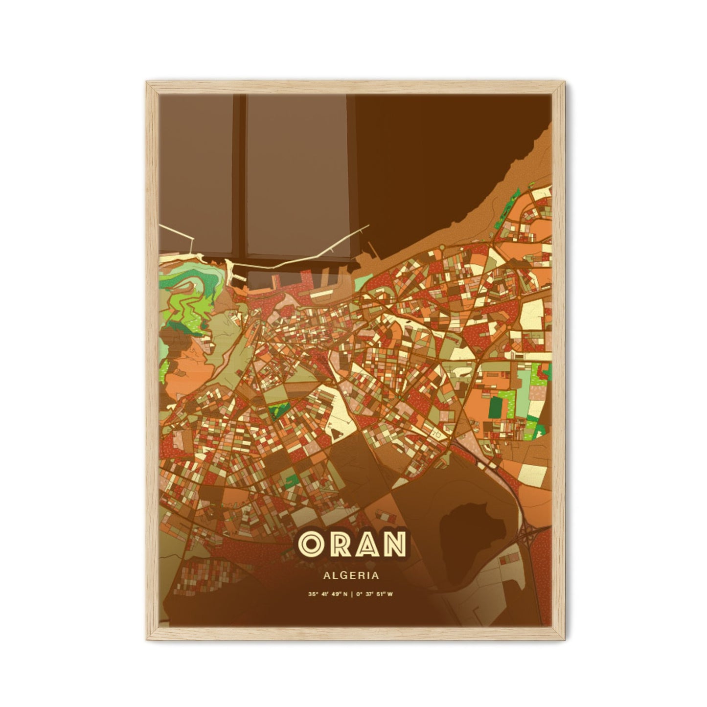 Colorful ORAN ALGERIA Fine Art Map Farmhouse