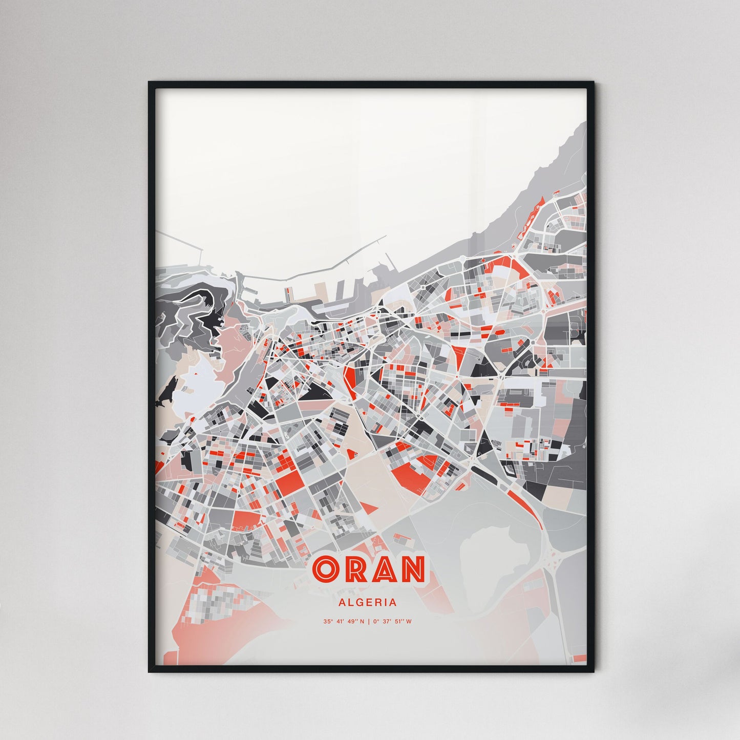 Colorful ORAN ALGERIA Fine Art Map Modern