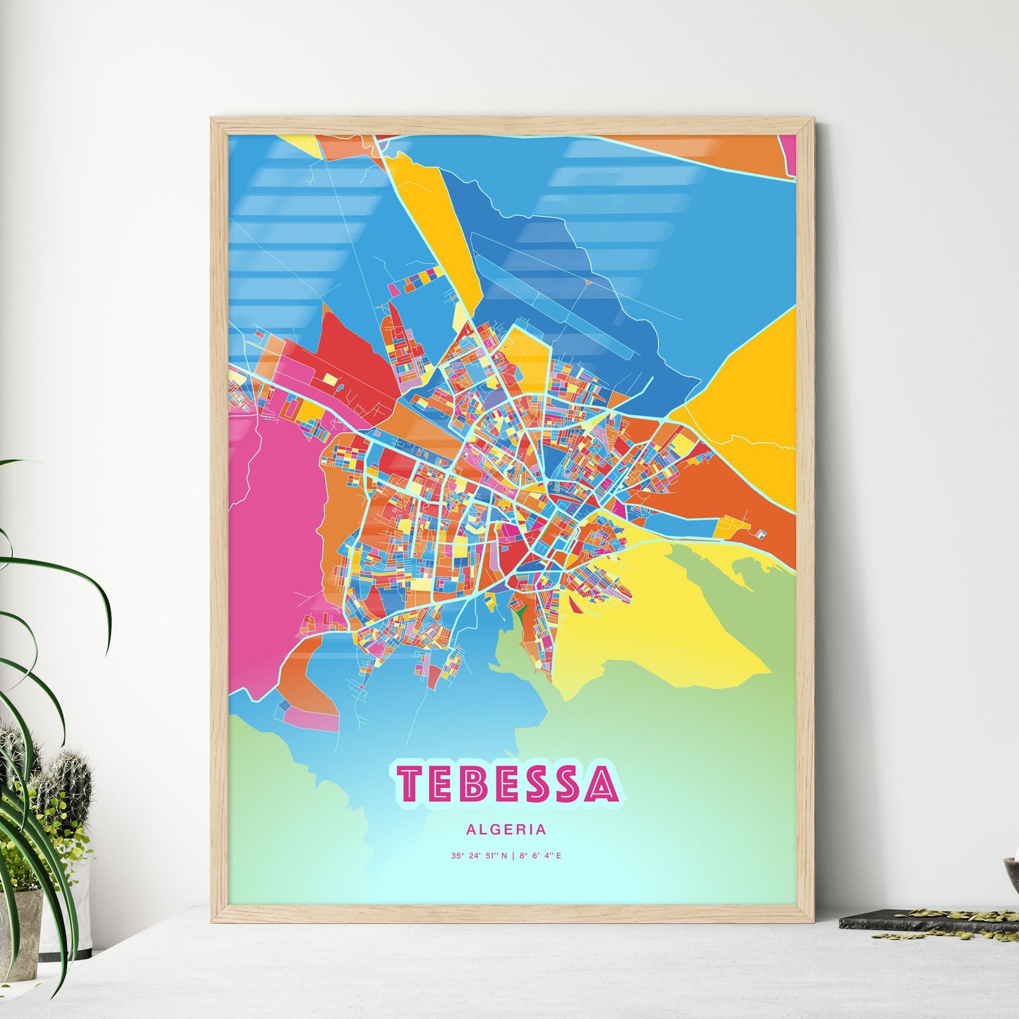 Colorful TEBESSA ALGERIA Fine Art Map Crazy Colors