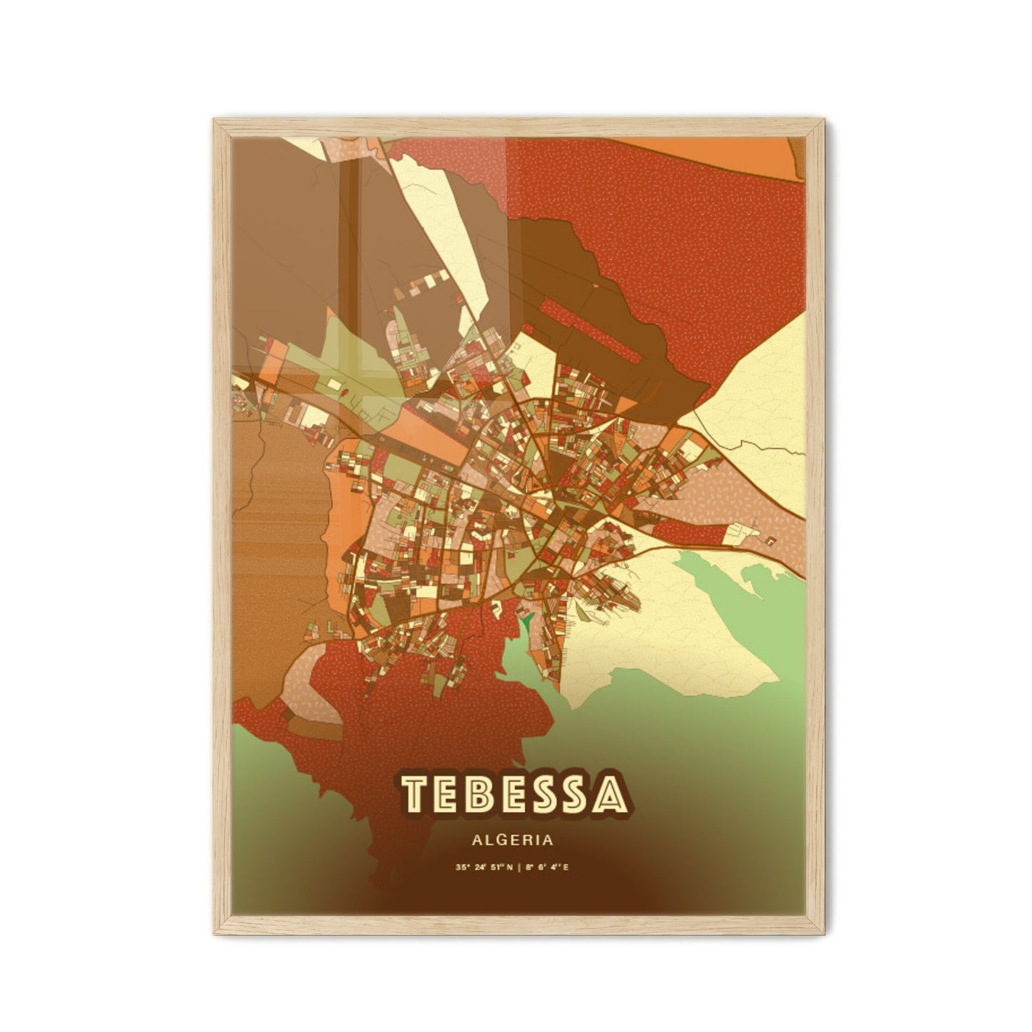 Colorful TEBESSA ALGERIA Fine Art Map Farmhouse