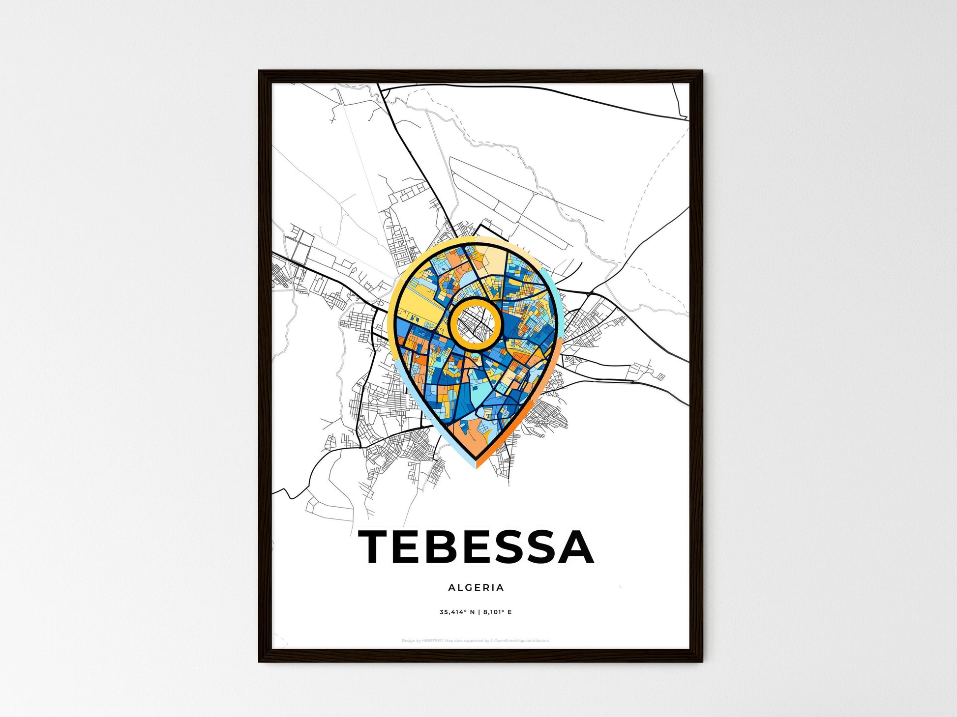 Tebessa Algeria wedding art map with pointer icon