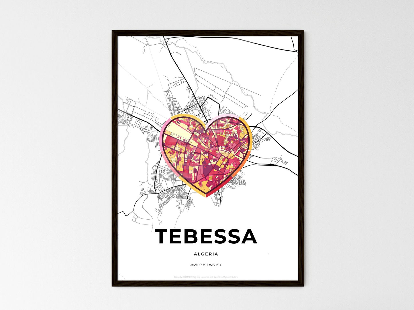 Tebessa Algeria wedding art map with heart icon