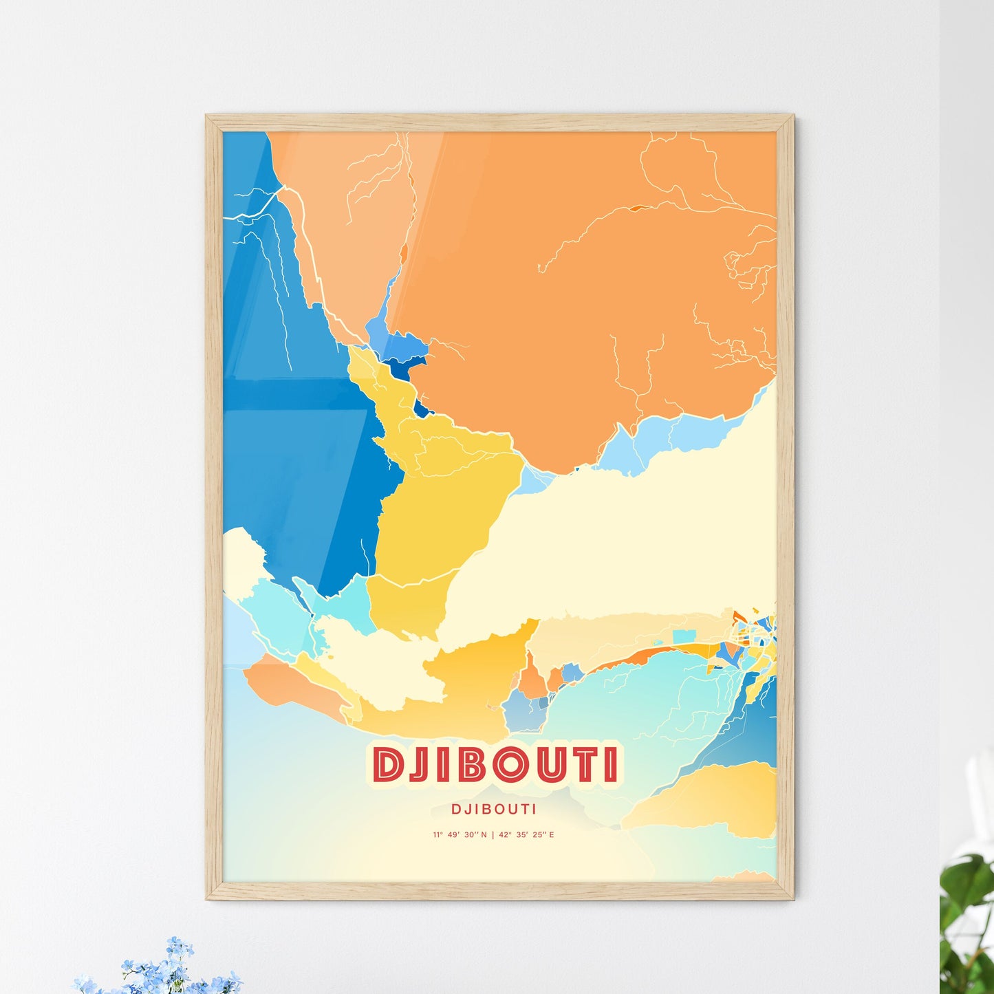 Colorful DJIBOUTI DJIBOUTI Fine Art Map Blue Orange