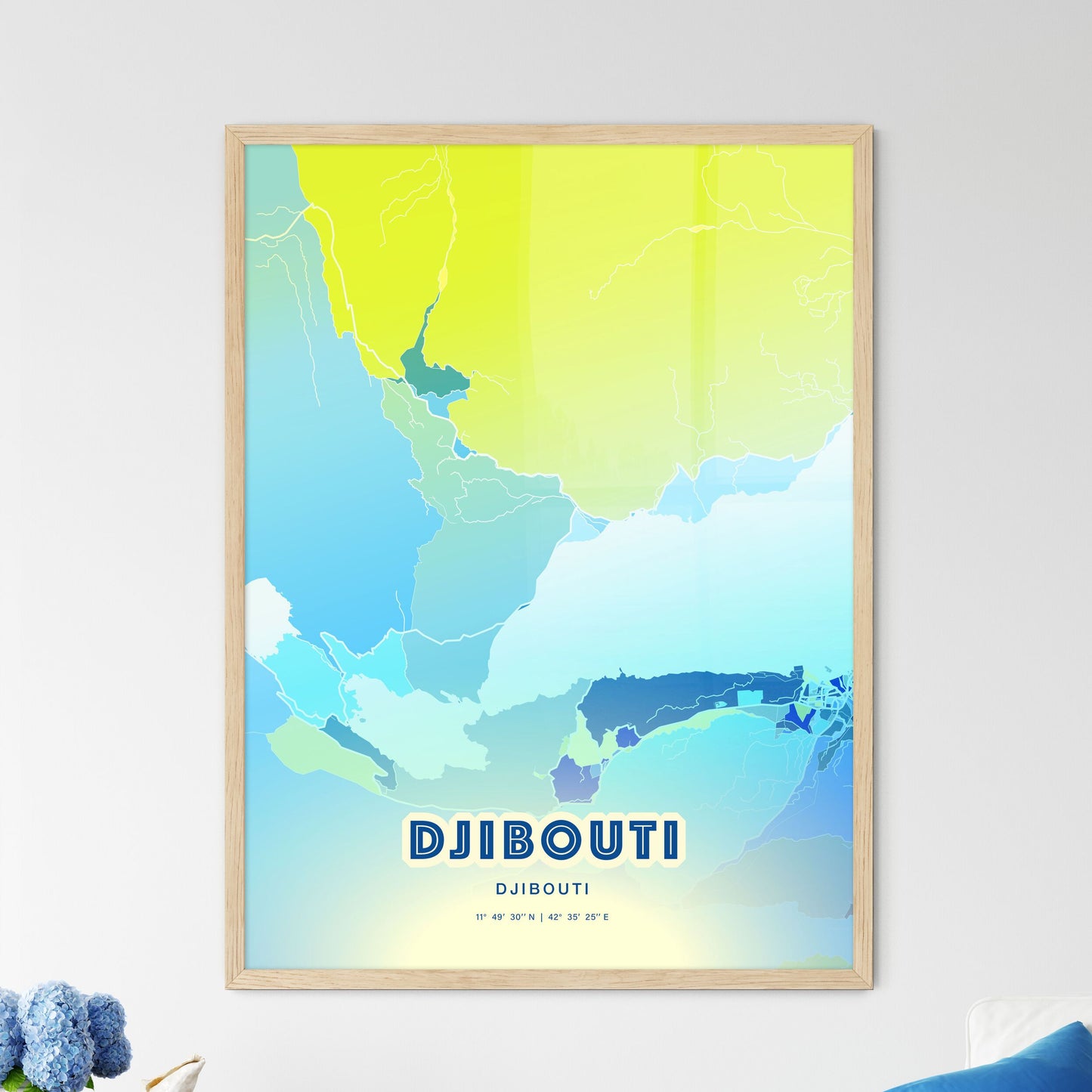 Colorful DJIBOUTI DJIBOUTI Fine Art Map Cool Blue