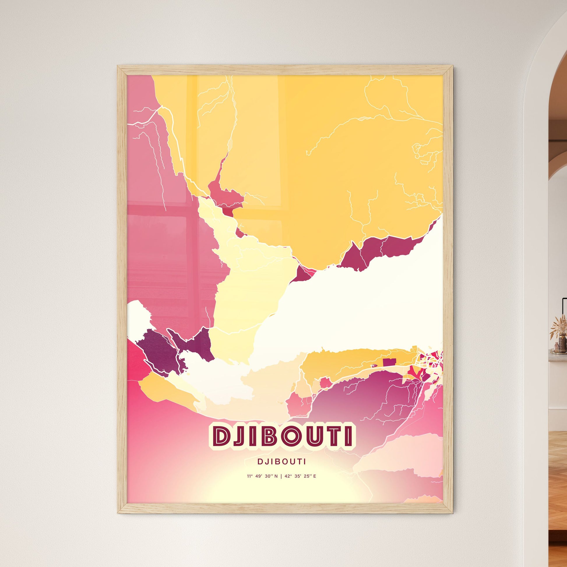 Colorful DJIBOUTI DJIBOUTI Fine Art Map Hot Red