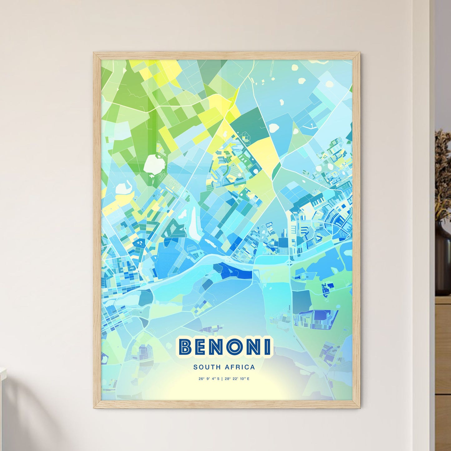 Colorful BENONI SOUTH AFRICA Fine Art Map Cool Blue