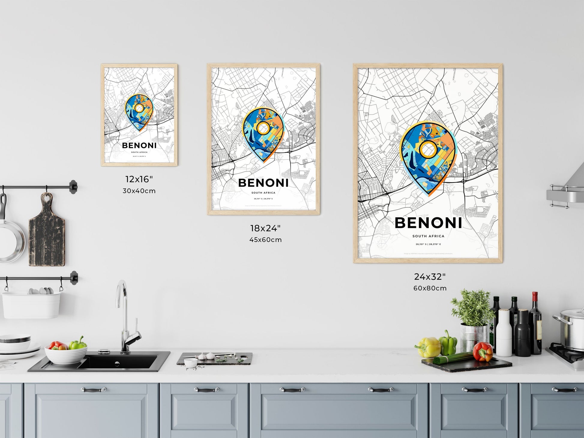 Benoni South Africa art map size chart