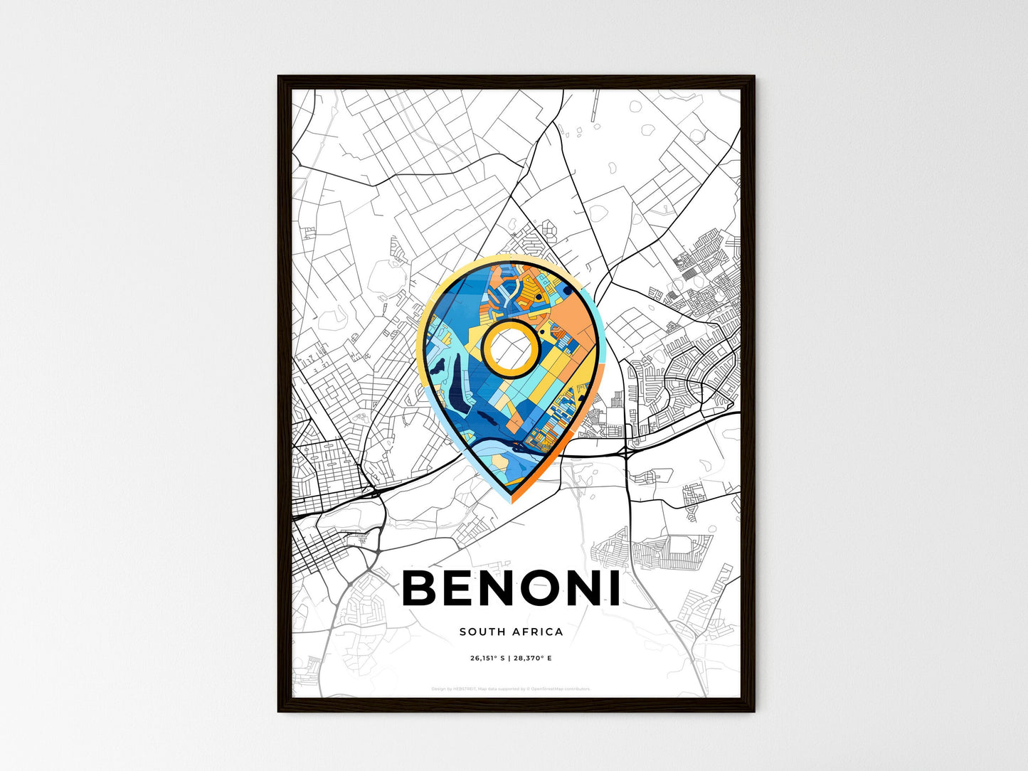 Benoni South Africa wedding art map with pointer icon