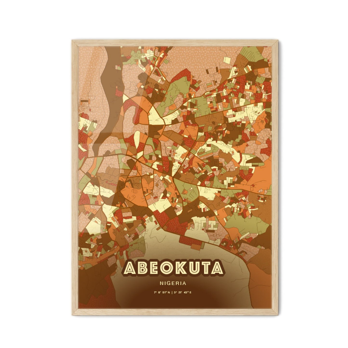 Colorful ABEOKUTA NIGERIA Fine Art Map Farmhouse