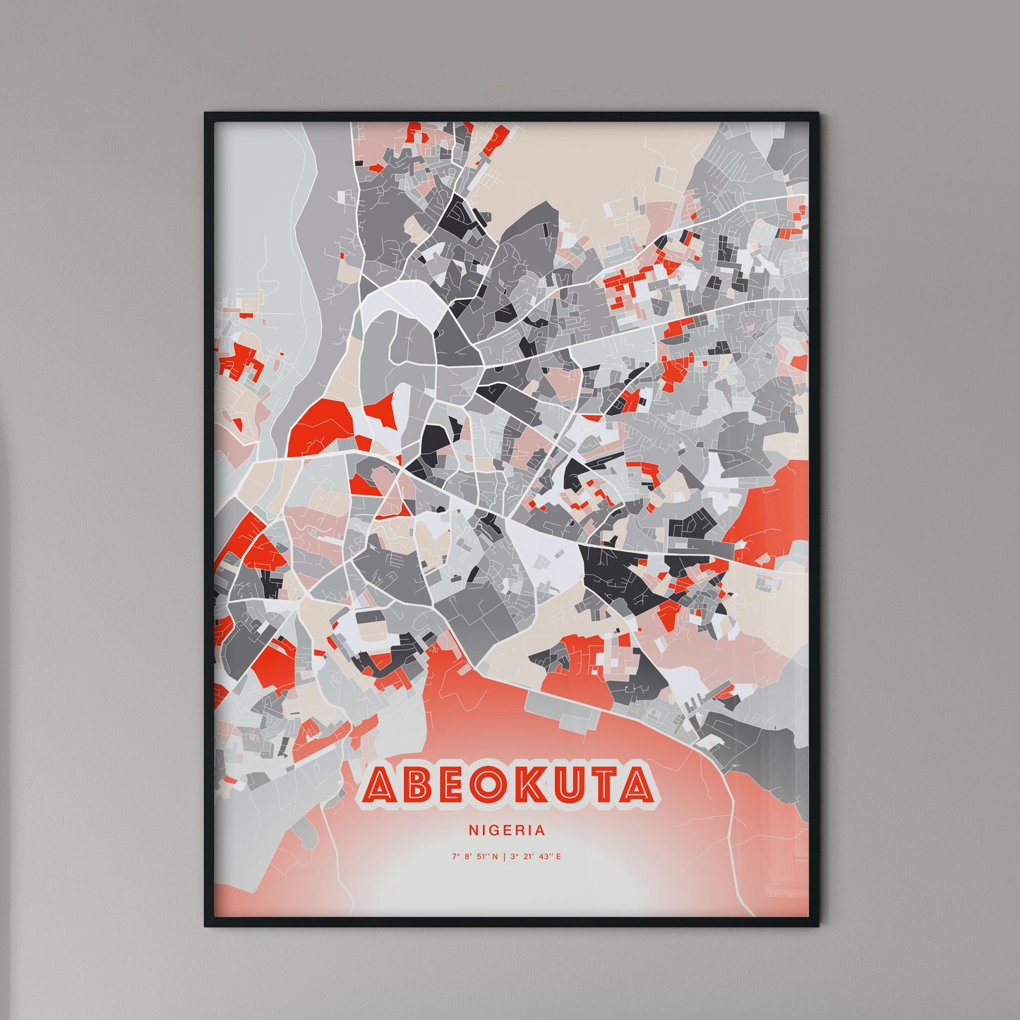 Colorful ABEOKUTA NIGERIA Fine Art Map Modern