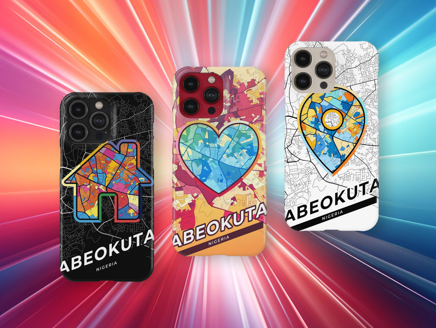 Abeokuta Nigeria slim phone case with colorful icon. Birthday, wedding or housewarming gift. Couple match cases.