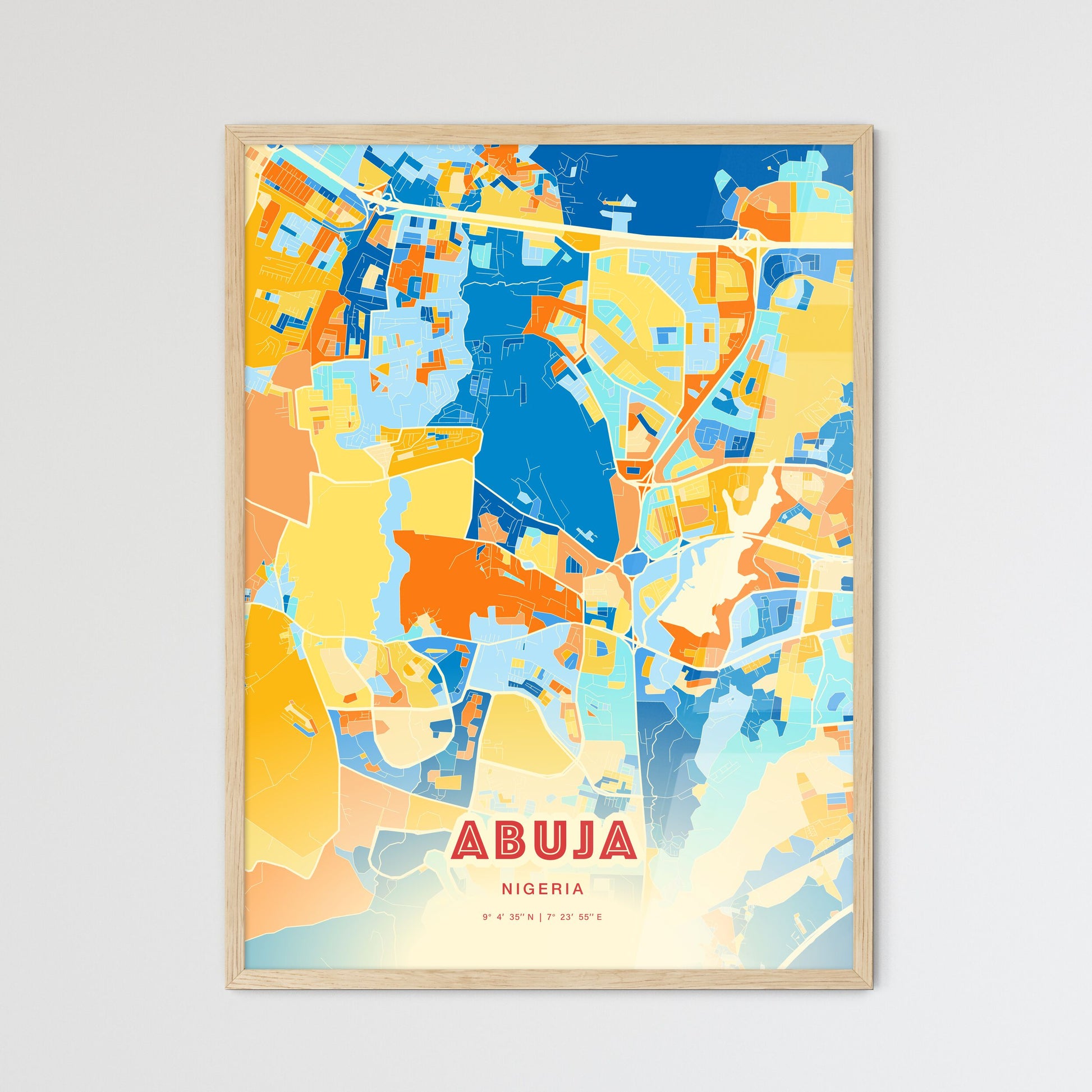 Colorful ABUJA NIGERIA Fine Art Map Blue Orange