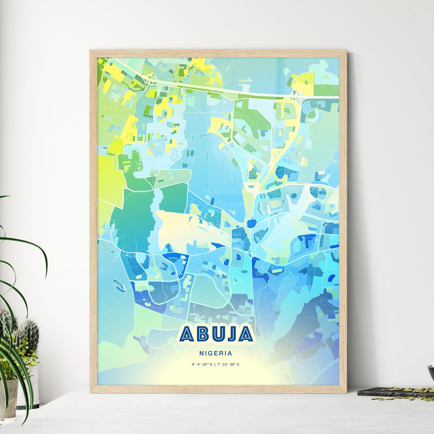 Colorful ABUJA NIGERIA Fine Art Map Cool Blue