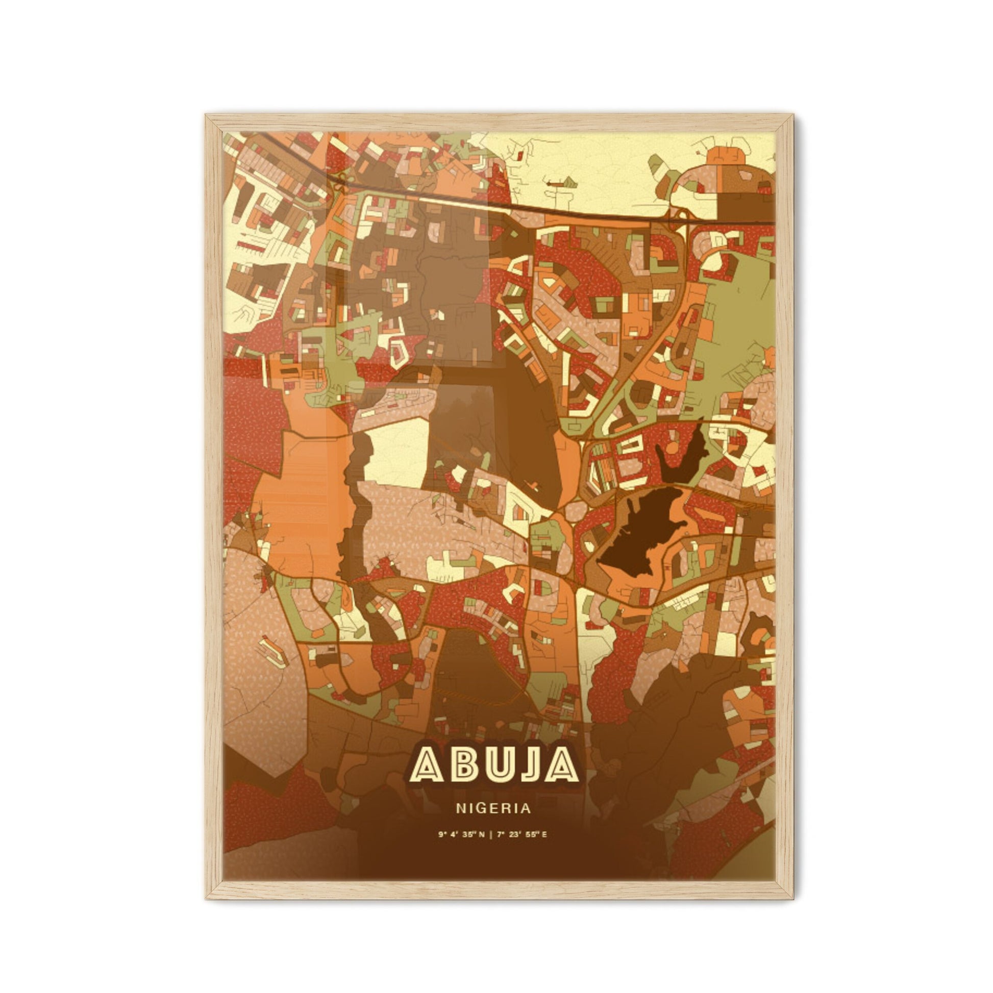 Colorful ABUJA NIGERIA Fine Art Map Farmhouse