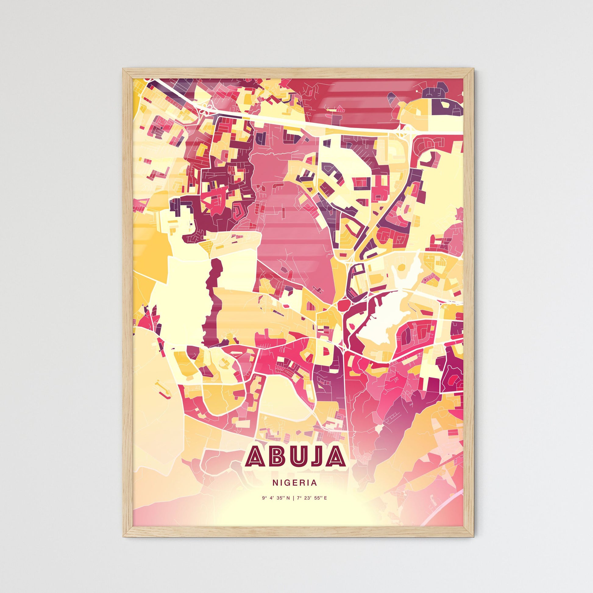 Colorful ABUJA NIGERIA Fine Art Map Hot Red