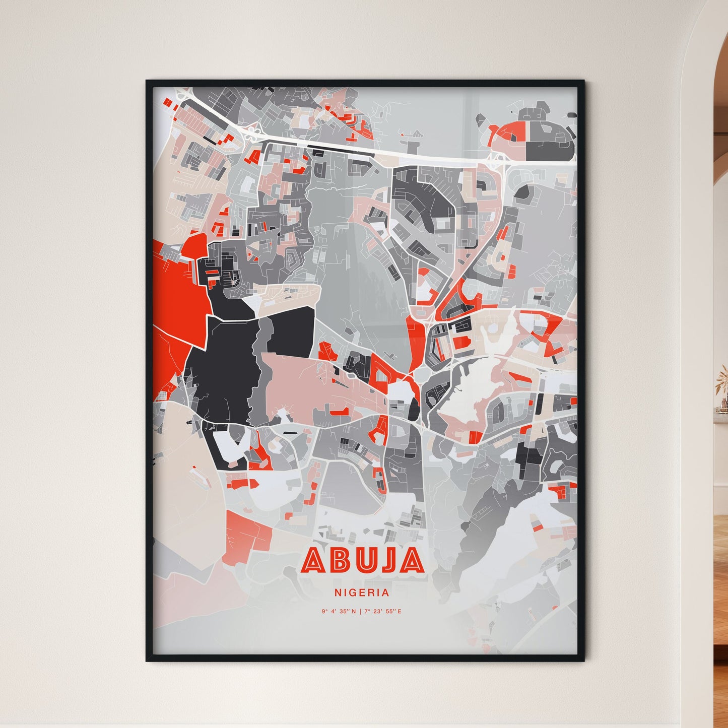 Colorful ABUJA NIGERIA Fine Art Map Modern