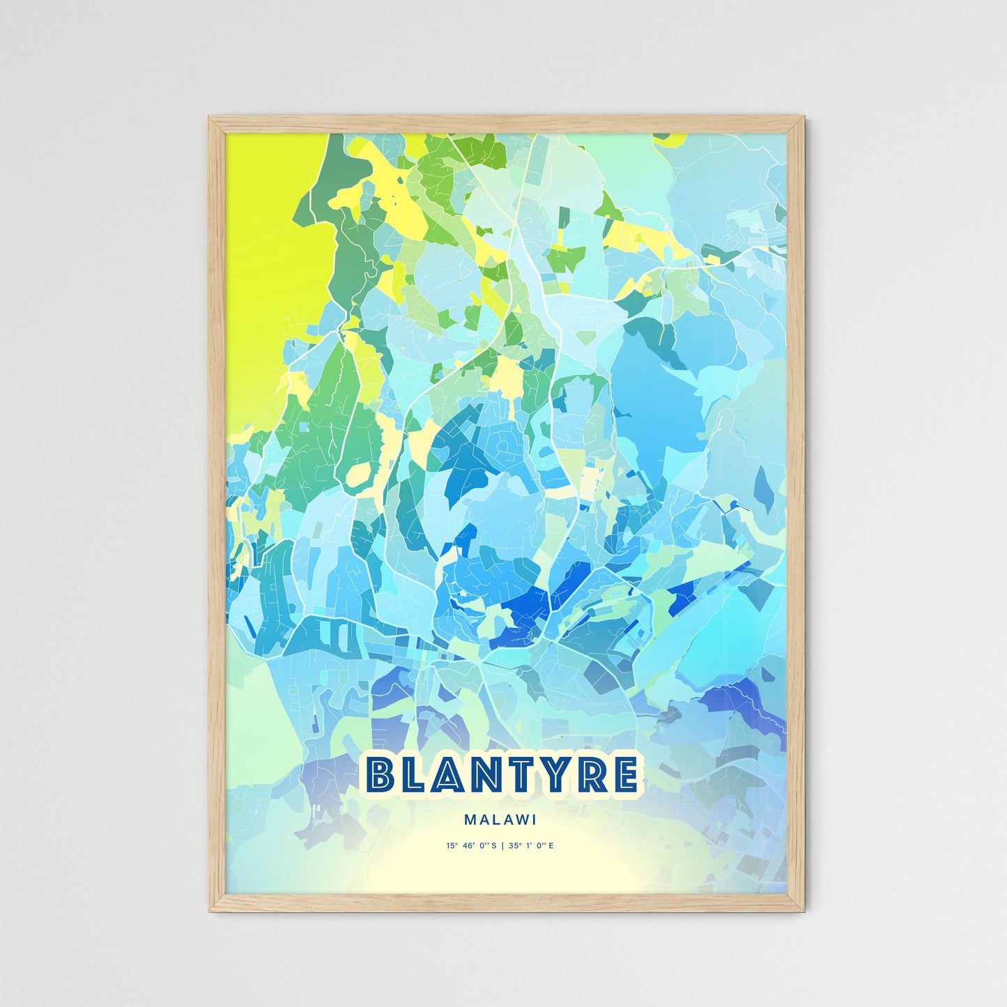 Colorful BLANTYRE MALAWI Fine Art Map Cool Blue