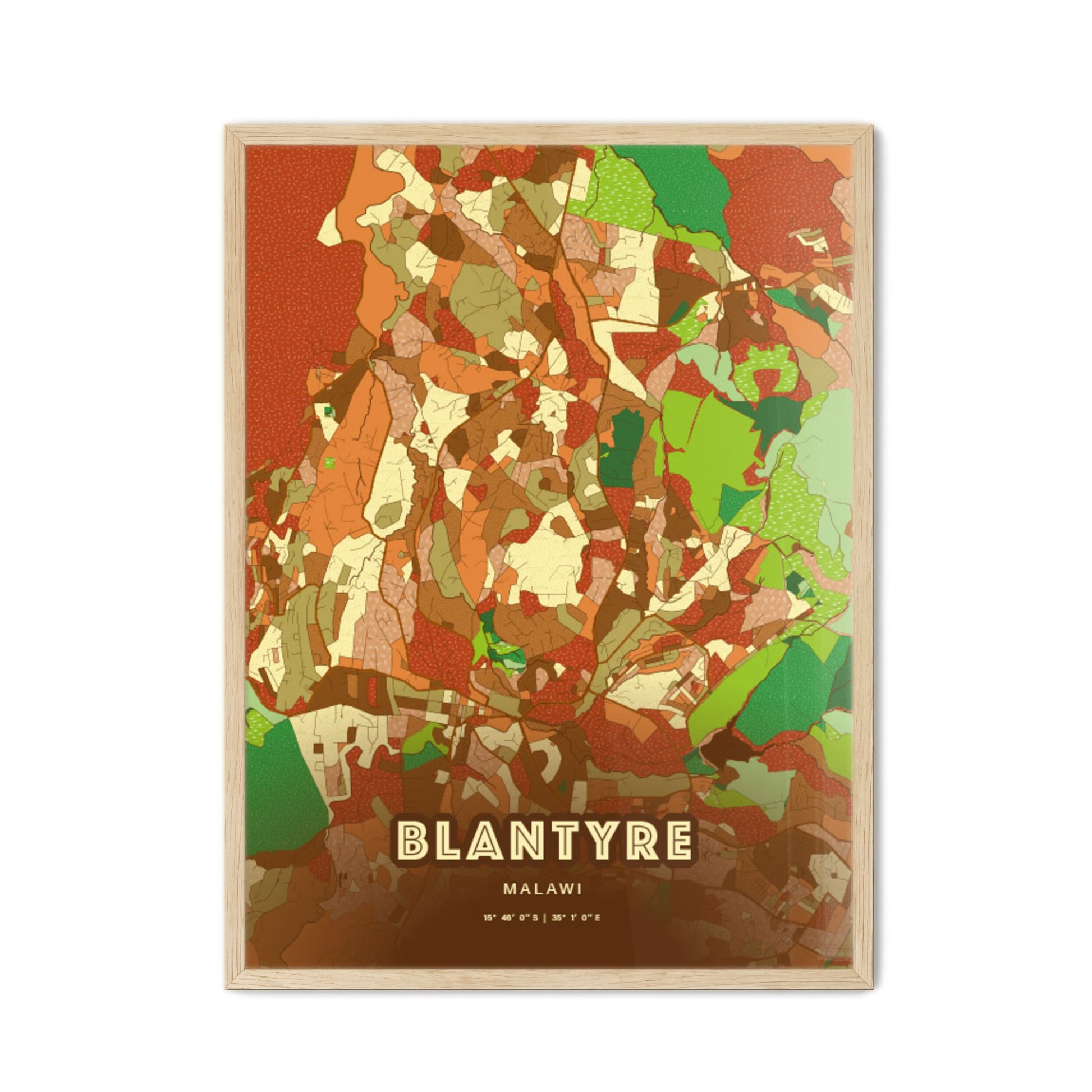 Colorful BLANTYRE MALAWI Fine Art Map Farmhouse