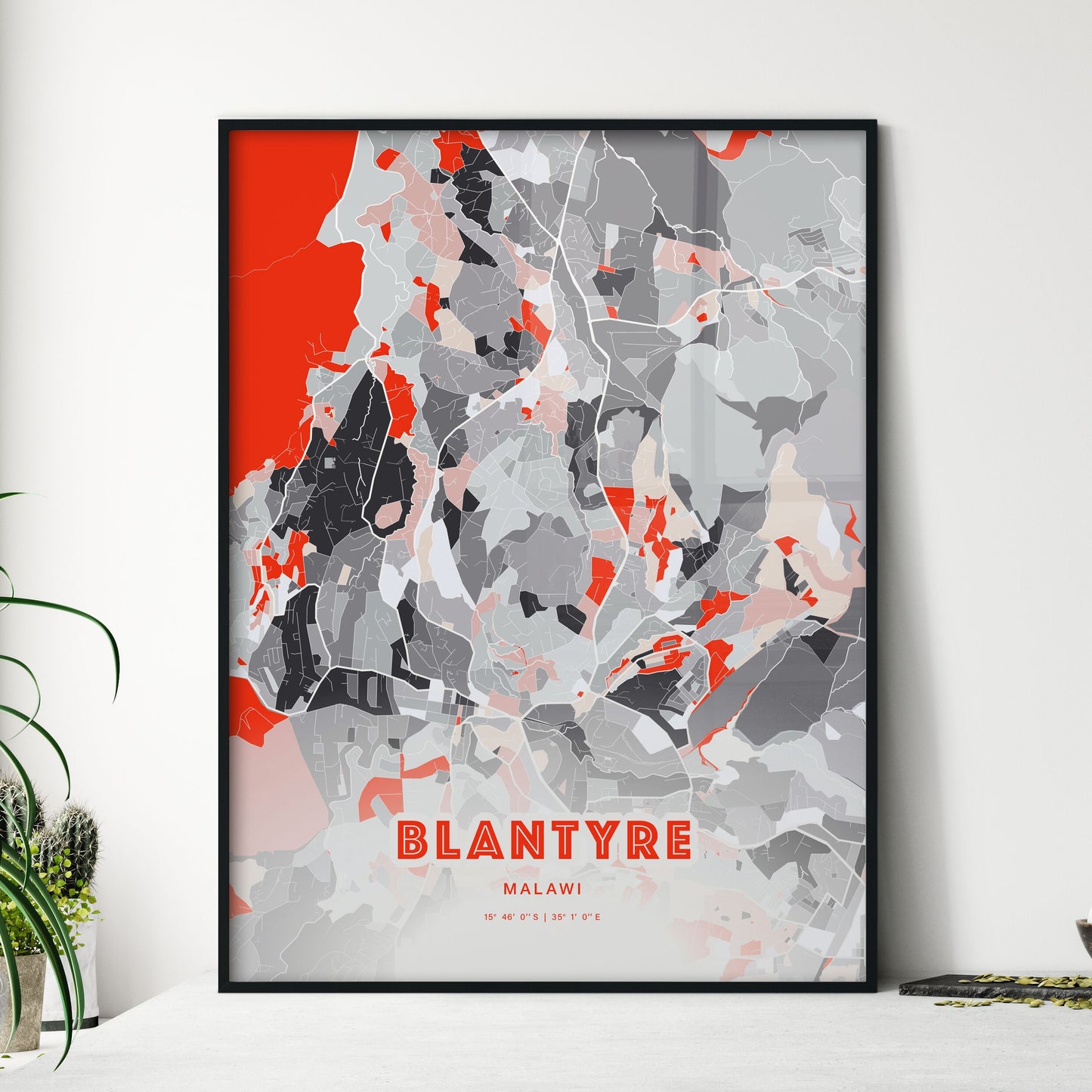 Colorful BLANTYRE MALAWI Fine Art Map Modern