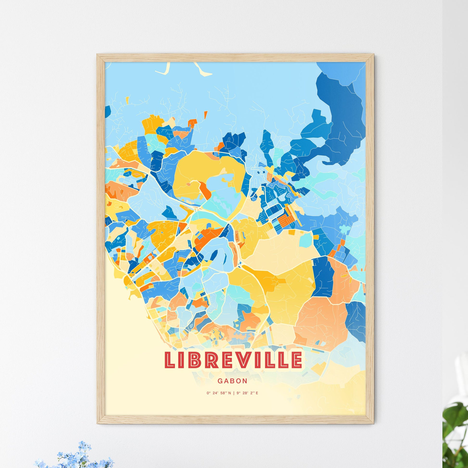 Colorful LIBREVILLE GABON Fine Art Map Blue Orange