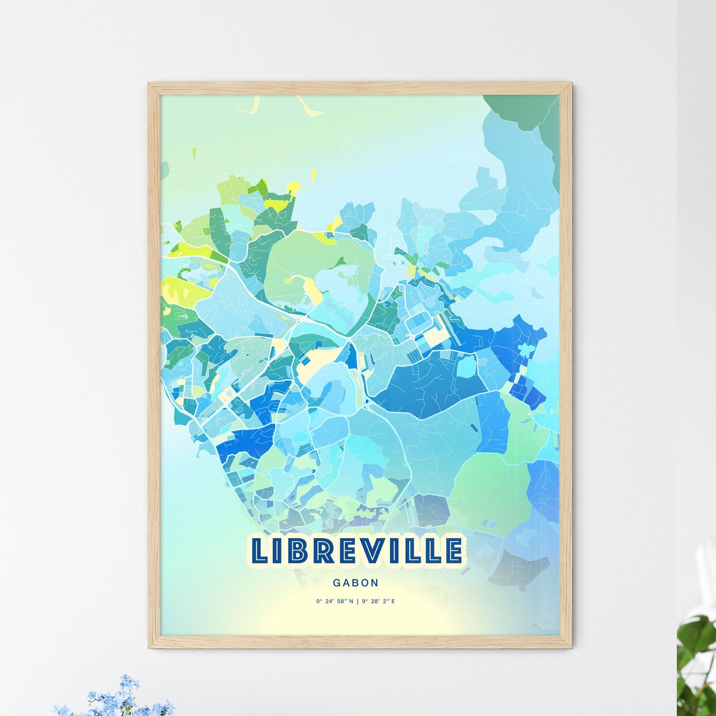 Colorful LIBREVILLE GABON Fine Art Map Cool Blue