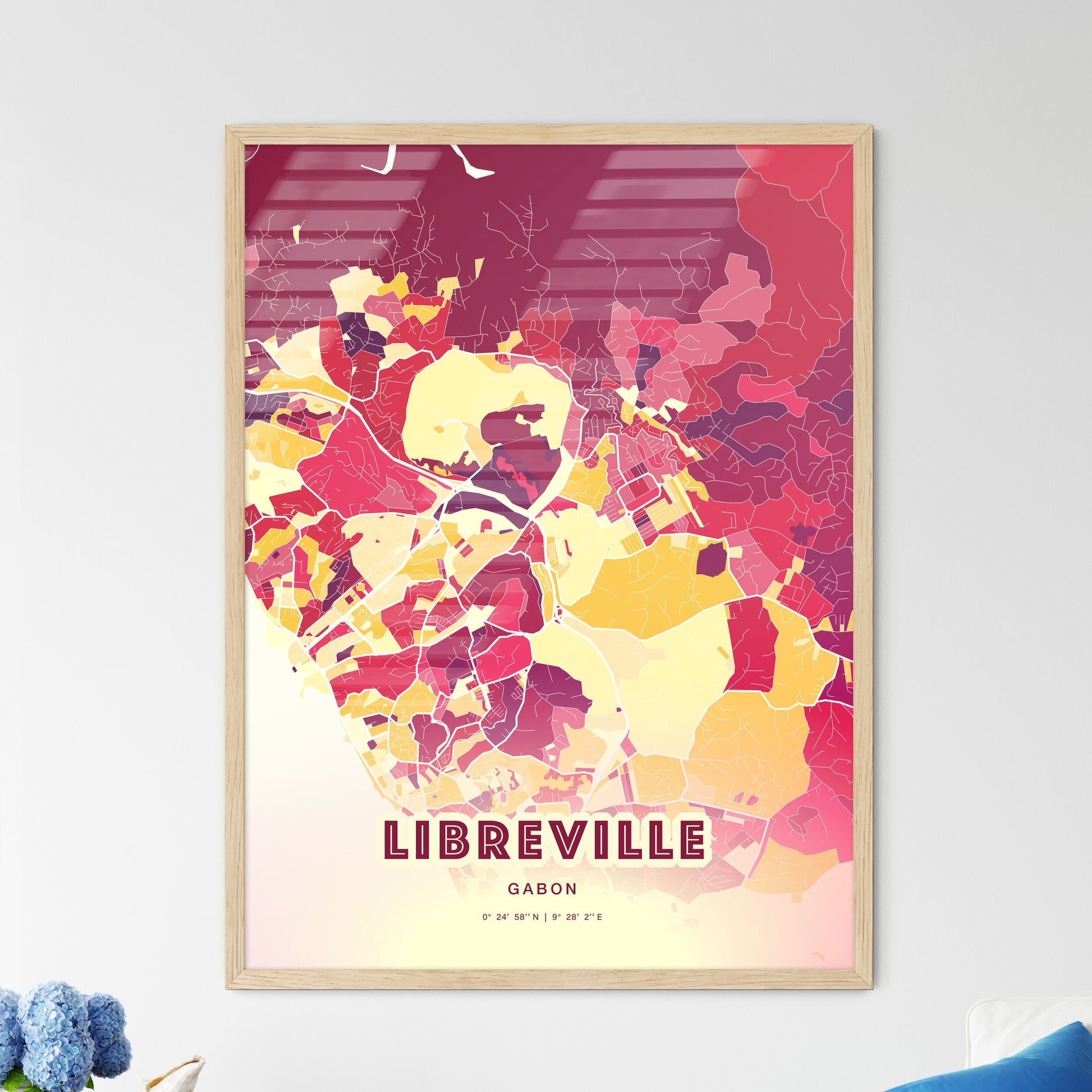 Colorful LIBREVILLE GABON Fine Art Map Hot Red