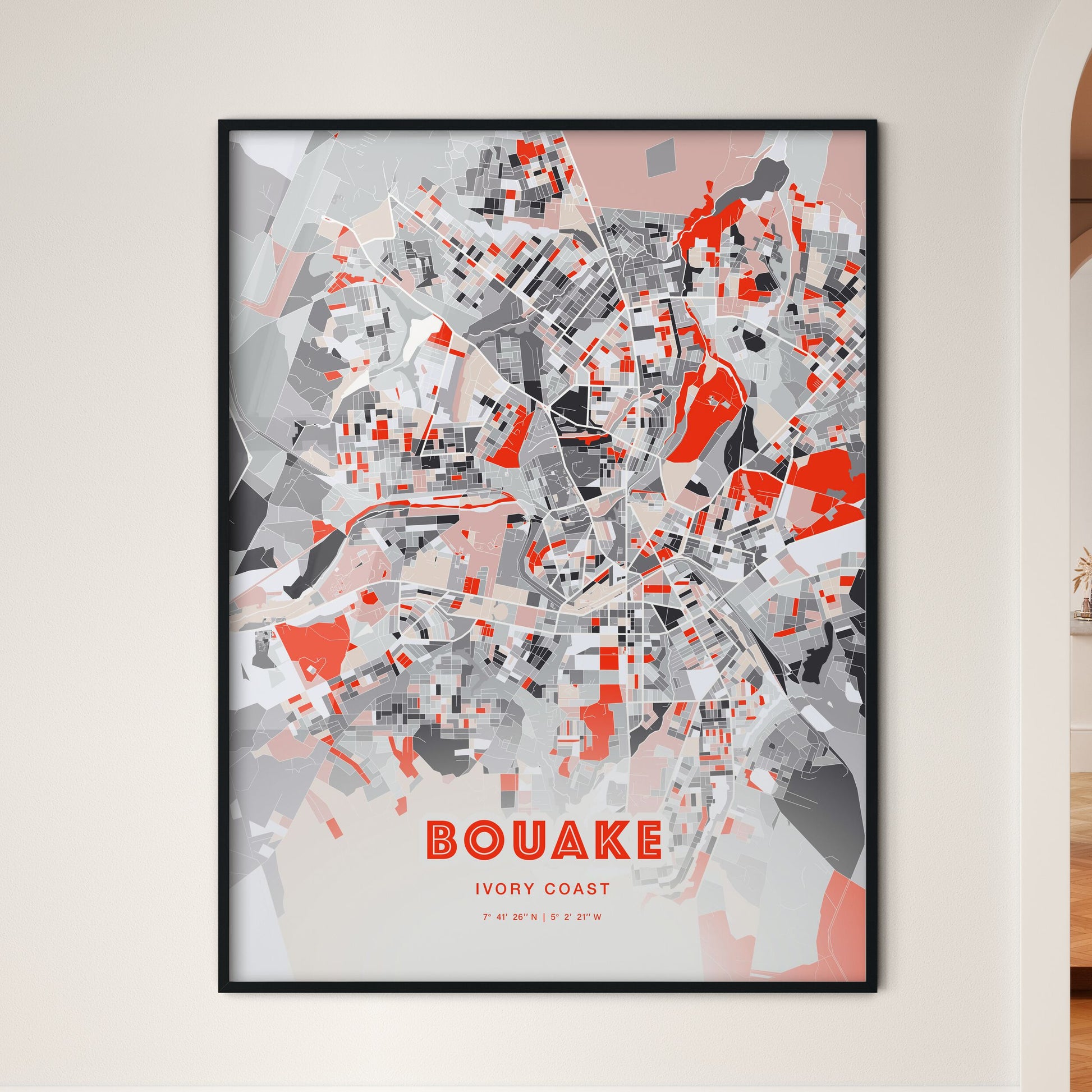 Colorful BOUAKE IVORY COAST Fine Art Map Modern