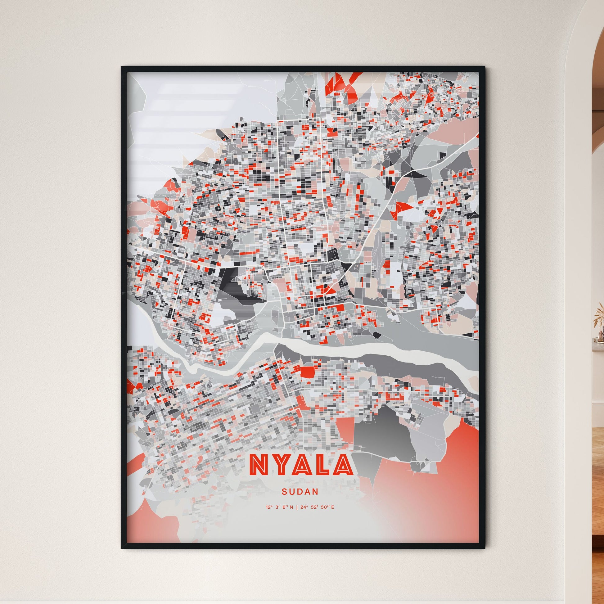 Colorful NYALA SUDAN Fine Art Map Modern