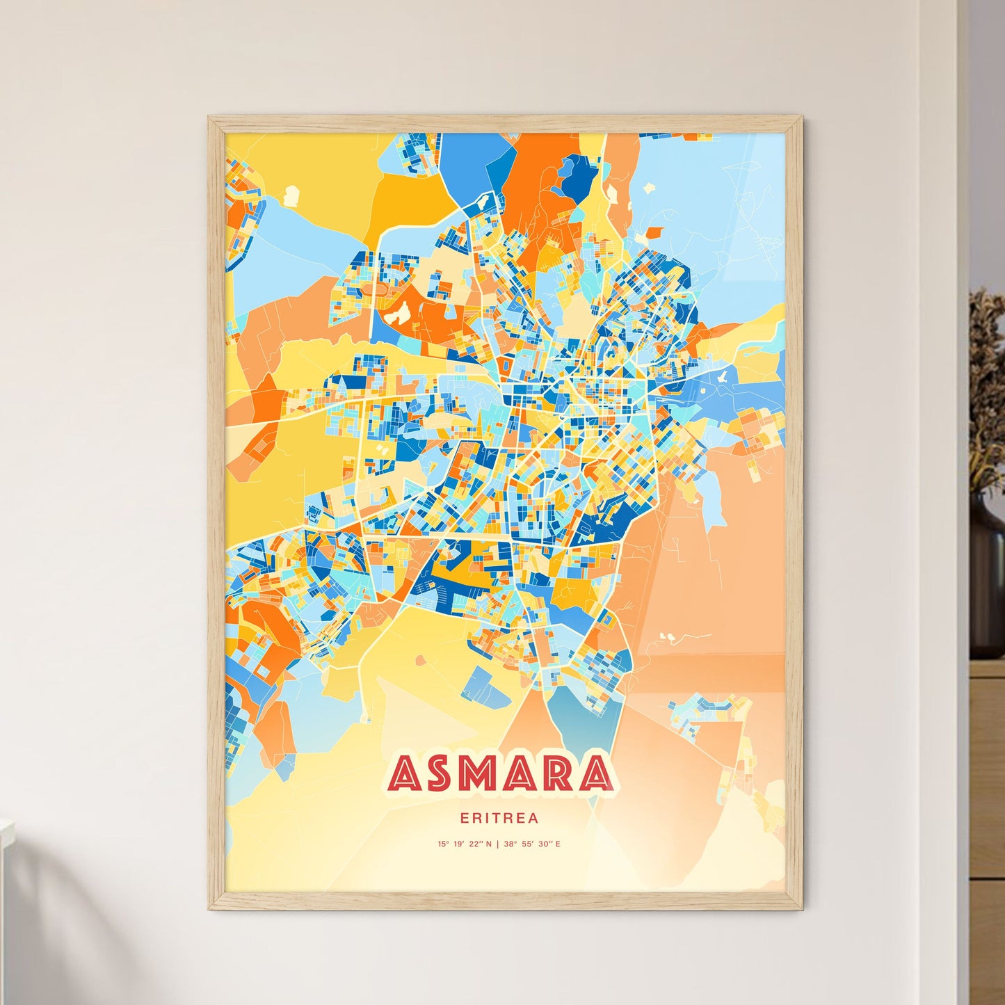 Colorful ASMARA ERITREA Fine Art Map Blue Orange