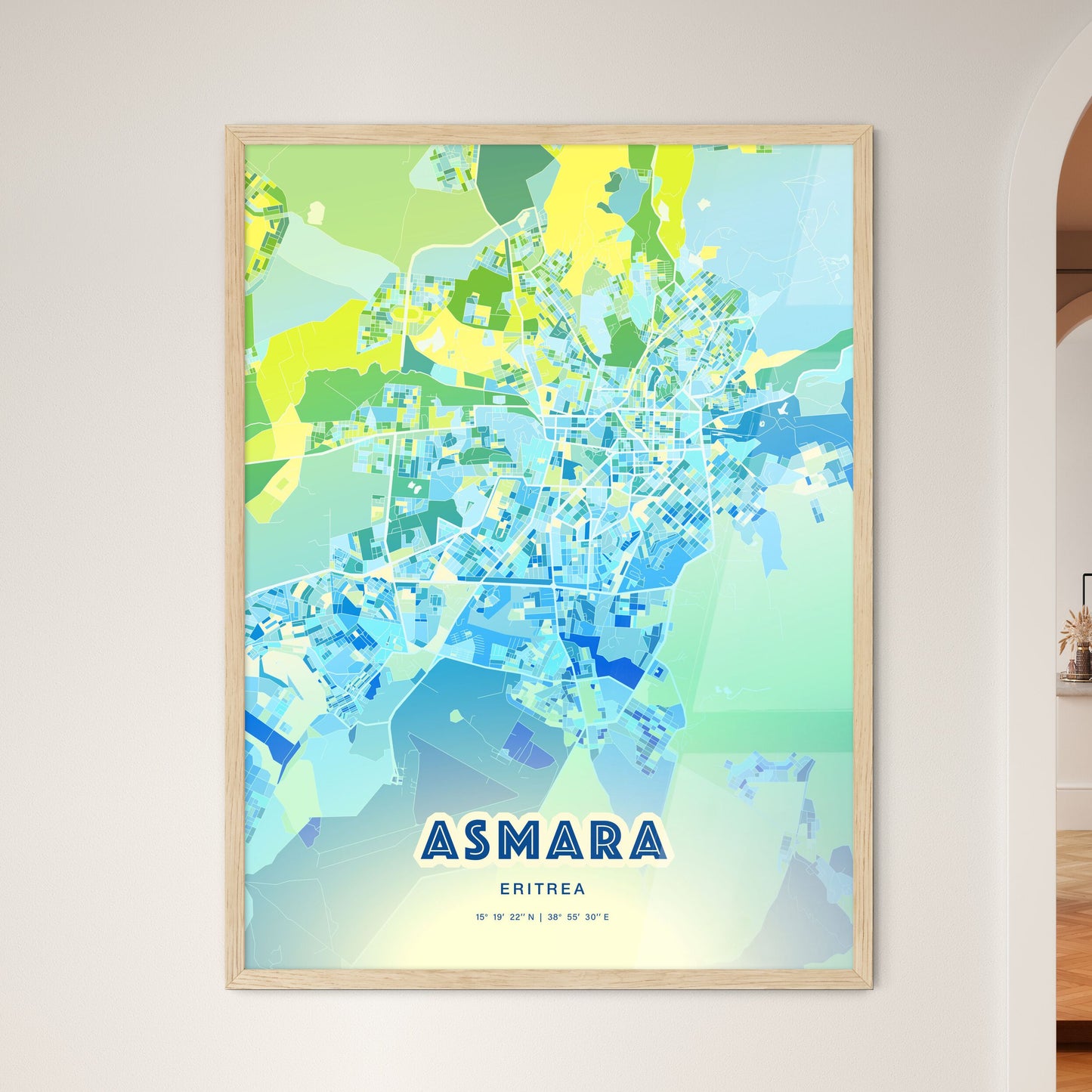 Colorful ASMARA ERITREA Fine Art Map Cool Blue