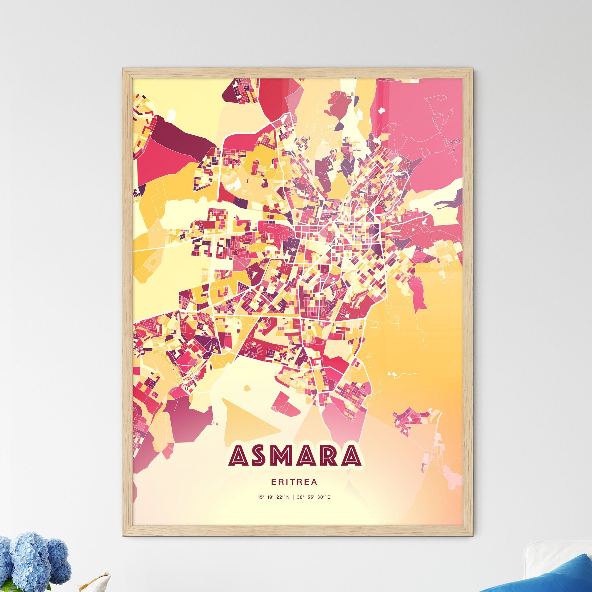 Colorful ASMARA ERITREA Fine Art Map Hot Red