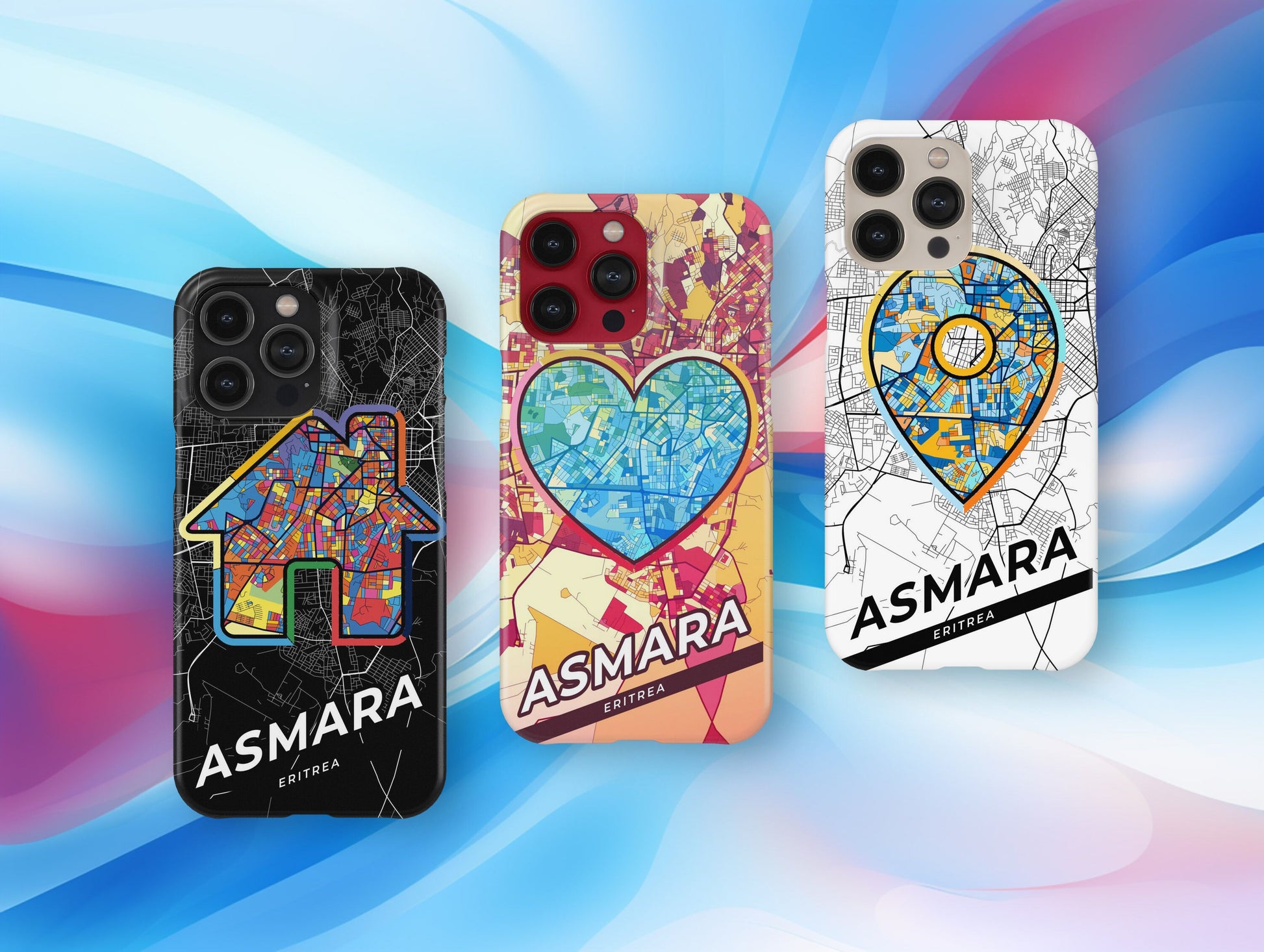 Asmara Eritrea slim phone case with colorful icon. Birthday, wedding or housewarming gift. Couple match cases.
