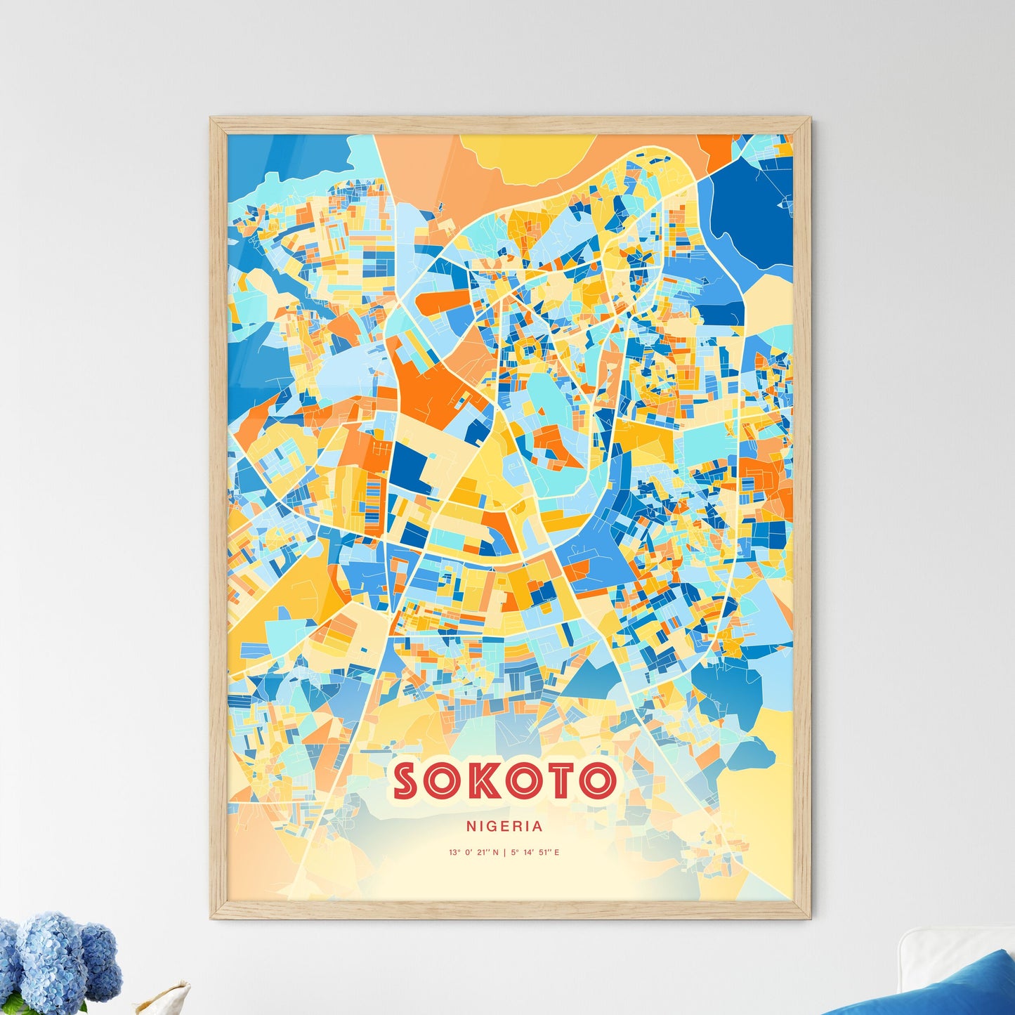 Colorful SOKOTO NIGERIA Fine Art Map Blue Orange