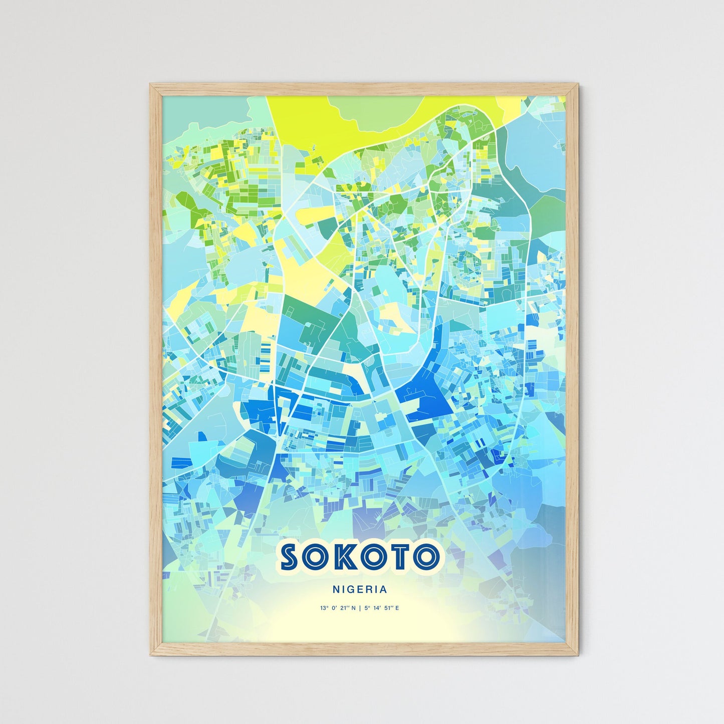 Colorful SOKOTO NIGERIA Fine Art Map Cool Blue