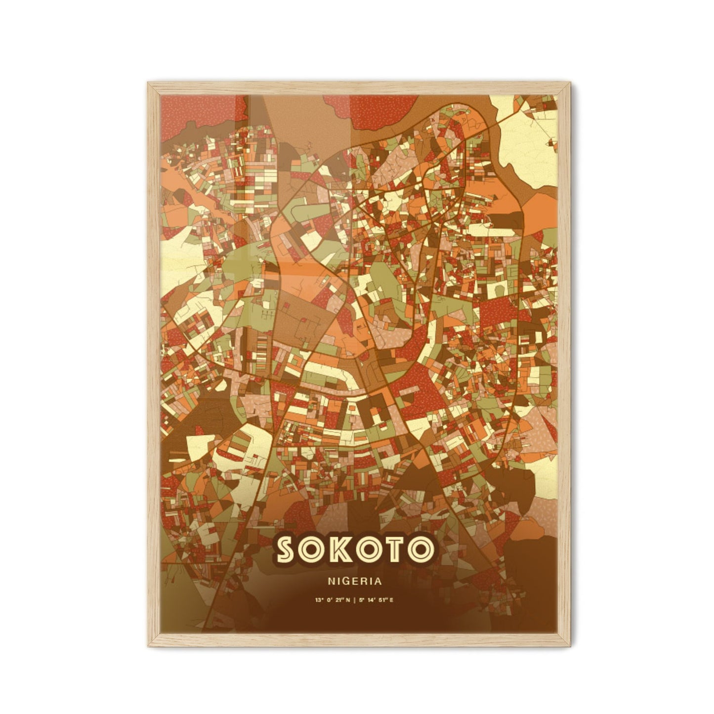 Colorful SOKOTO NIGERIA Fine Art Map Farmhouse