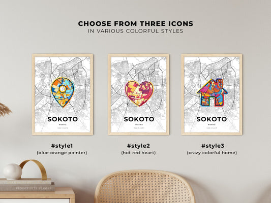 Sokoto Nigeria maps with colorful icons