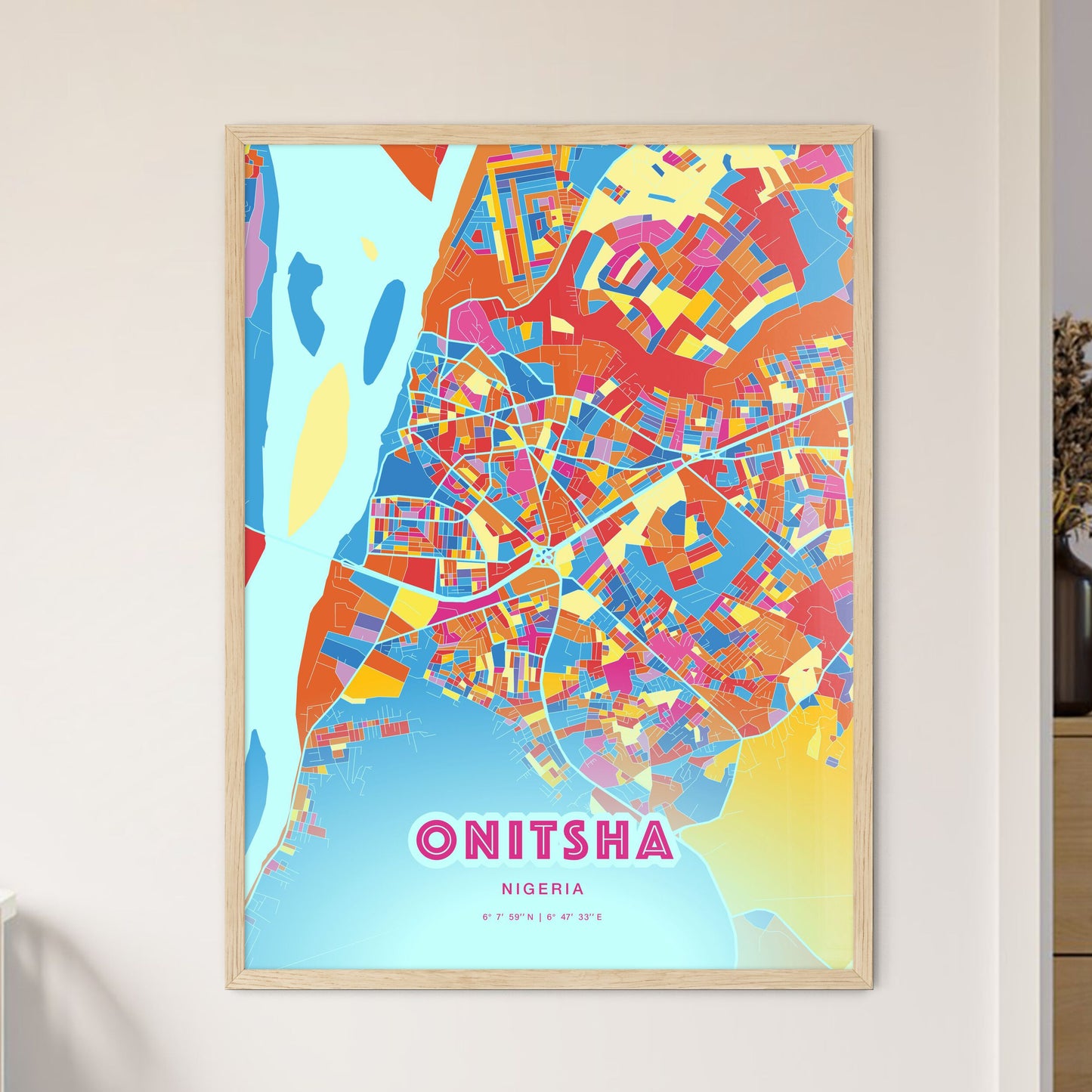 Colorful ONITSHA NIGERIA Fine Art Map Crazy Colors