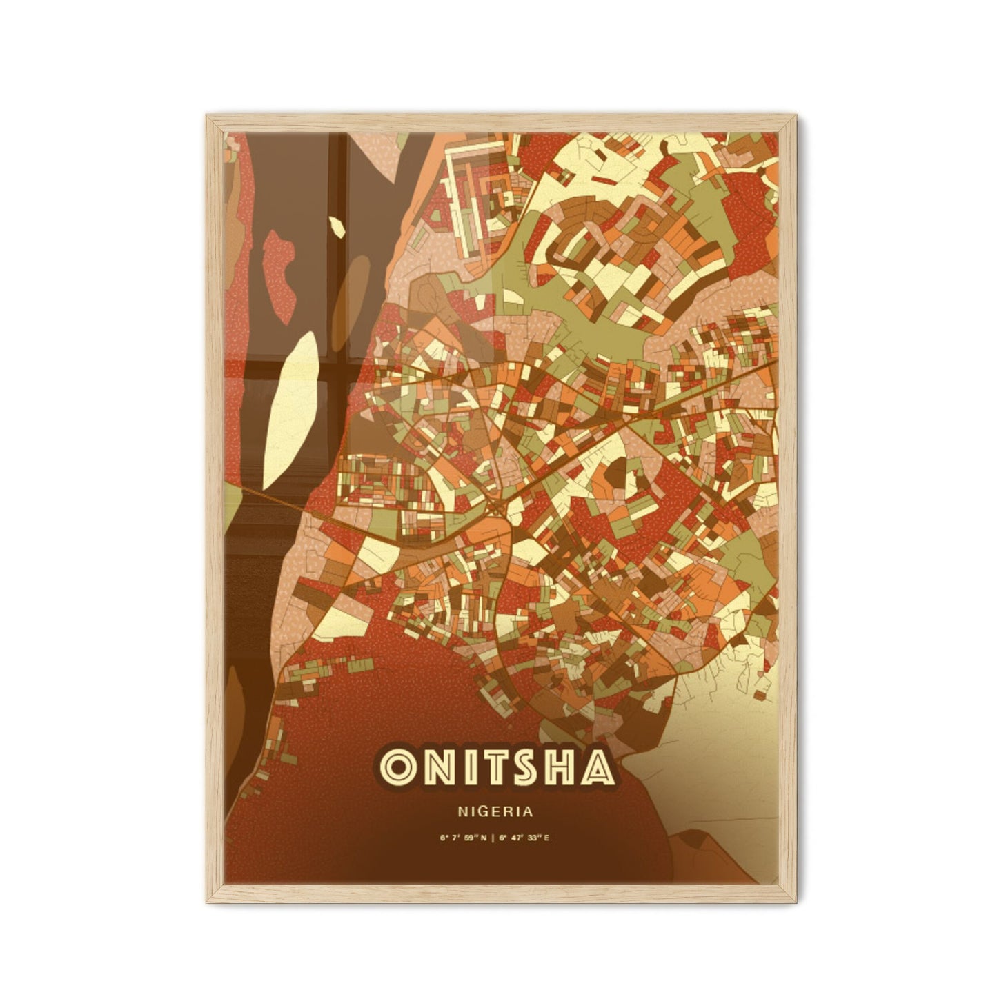 Colorful ONITSHA NIGERIA Fine Art Map Farmhouse